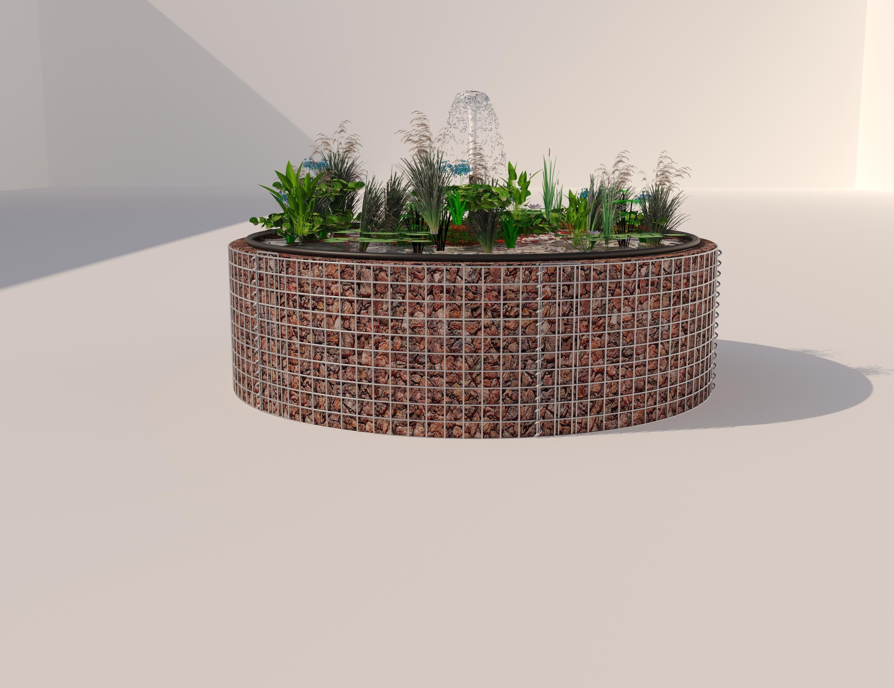 Gabionupphöjd damm, rund, ytterdiameter 172 cm, höjd 50 cm, maskstorlek 5 x 5 cm, väggtjocklek 15 cm