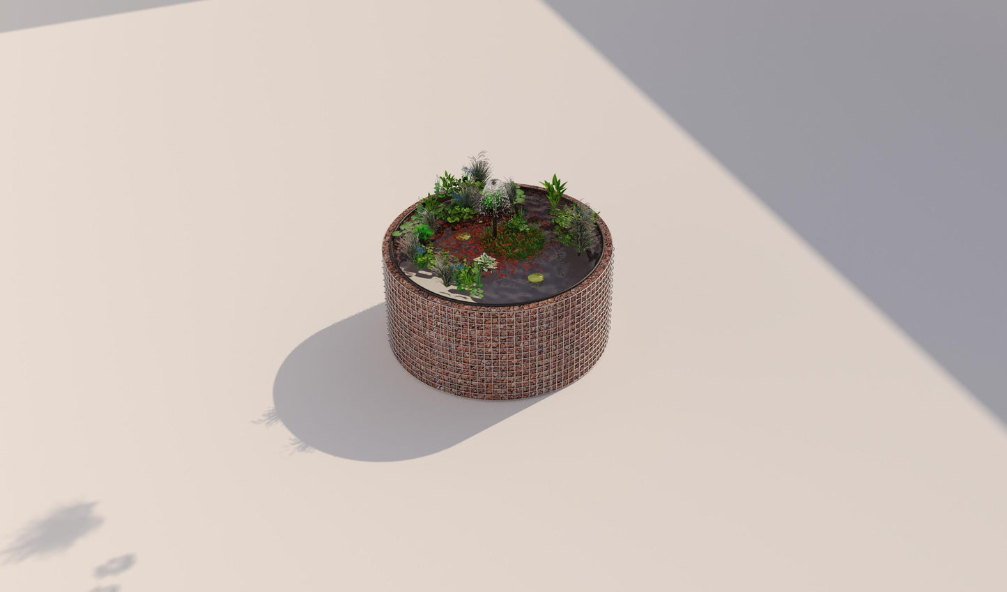 Schanskorven verhoogde vijver, rond, buitendiameter 172 cm, hoogte 80 cm, maaswijdte 5 x 5 cm, wanddikte 15 cm