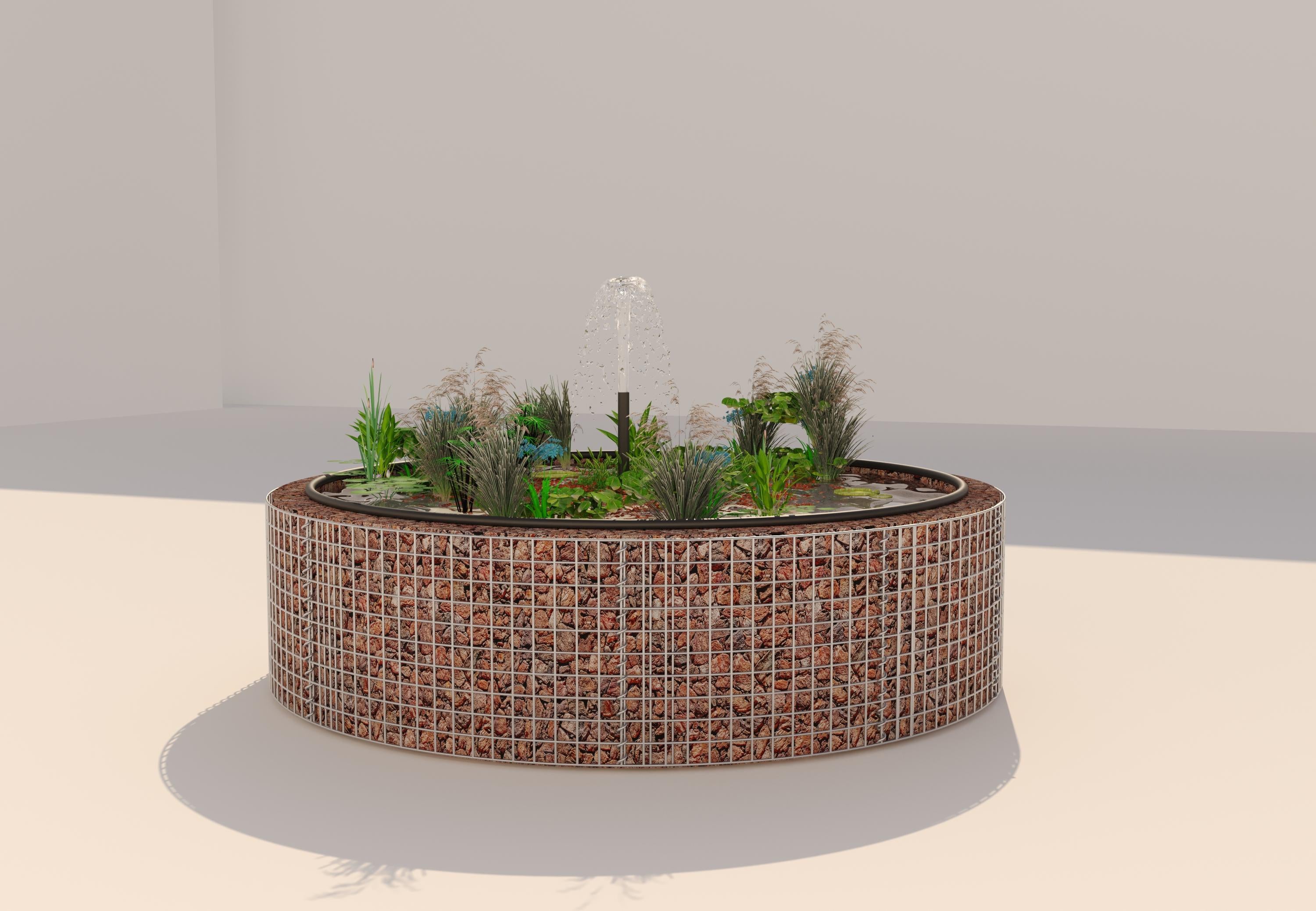 Gabionupphöjd damm, rund, ytterdiameter 202 cm, höjd 50 cm, maskstorlek 5 x 5 cm, väggtjocklek 15 cm