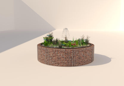 Laghetto rialzato in gabbioni, rotondo, diametro esterno 202 cm, altezza 50 cm, maglia 5 x 5 cm, spessore parete 15 cm