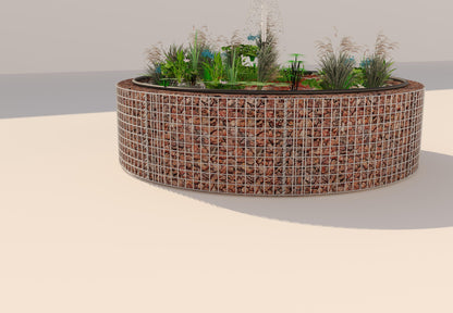 Laghetto rialzato in gabbioni, rotondo, diametro esterno 202 cm, altezza 50 cm, maglia 5 x 5 cm, spessore parete 15 cm