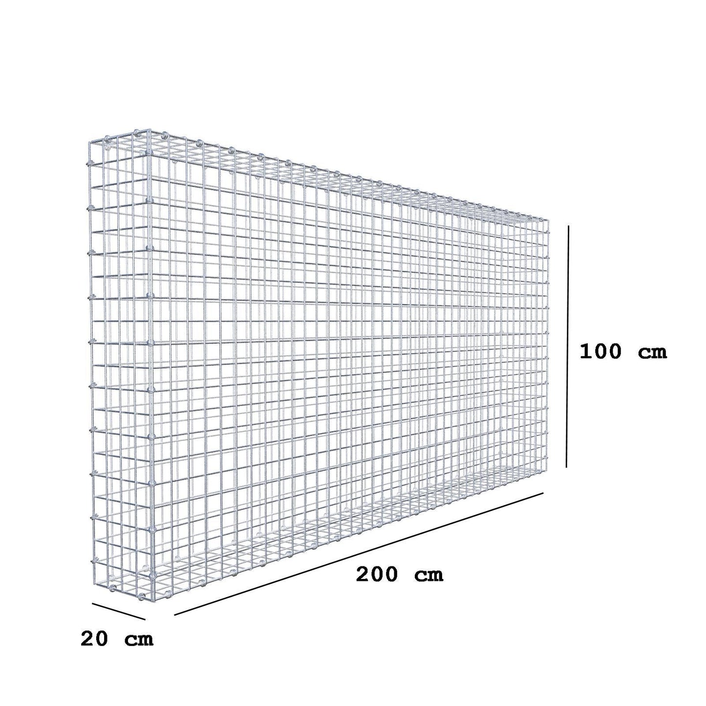 Gabion 200 cm x 100 cm x 20 cm (L x H x D), maskestørrelse 5 x 5 cm, spiralring