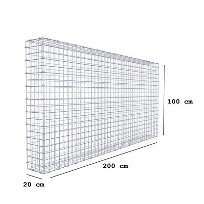 Gabion 200 cm x 100 cm x 20 cm (L x H x D), maskestørrelse 5 x 5 cm, spiralring