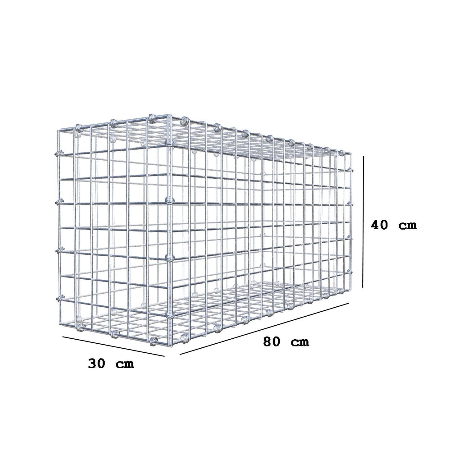 Gabion 80 cm x 40 cm x 30 cm (L x H x D), maskestørrelse 5 x 5 cm, spiralring