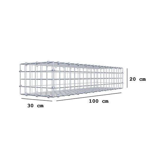 Gabion 100 cm x 20 cm x 30 cm (L x H x D), maskstorlek 5 x 5 cm, spiralring