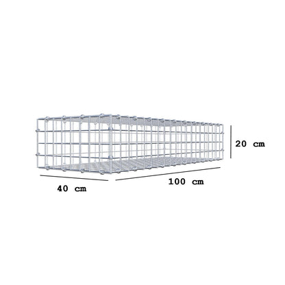 Gabion 100 cm x 20 cm x 40 cm (L x H x D), maskestørrelse 5 x 5 cm, spiralring