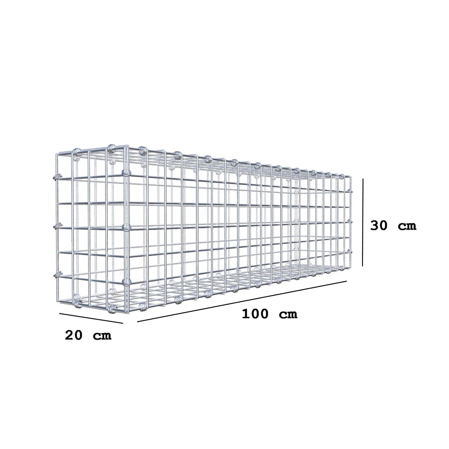 Gabion 100 cm x 30 cm x 20 cm (L x H x D), maskestørrelse 5 x 5 cm, spiralring