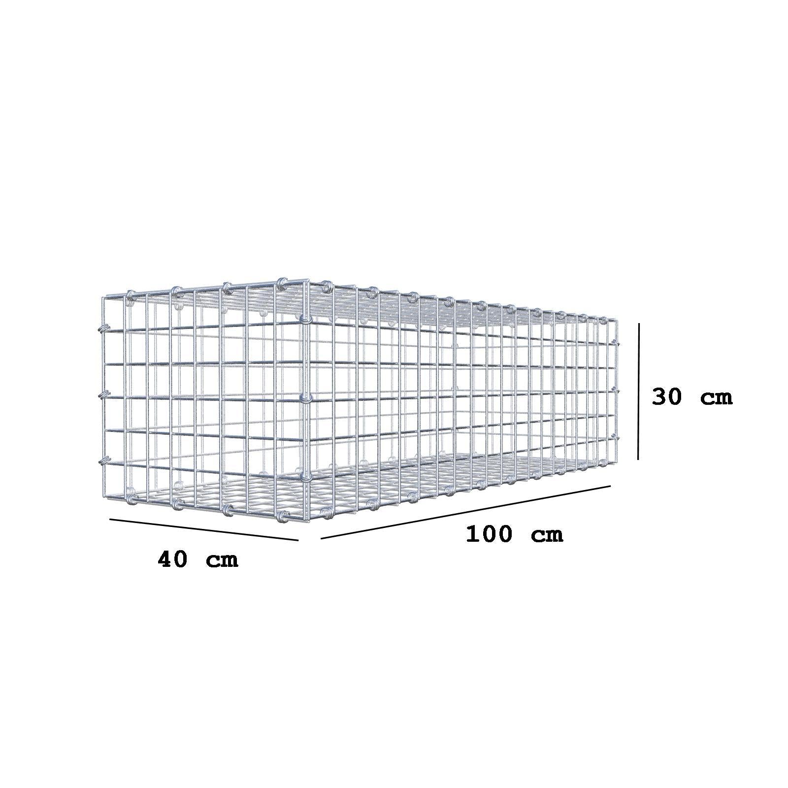 Gabione 100 cm x 30 cm x 40 cm (L x H x T), Maschenweite 5 x 5 cm, Spiralring