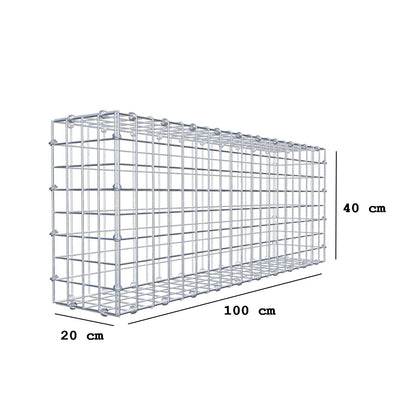 Gabion 100 cm x 40 cm x 20 cm (L x H x D), maskestørrelse 5 x 5 cm, spiralring