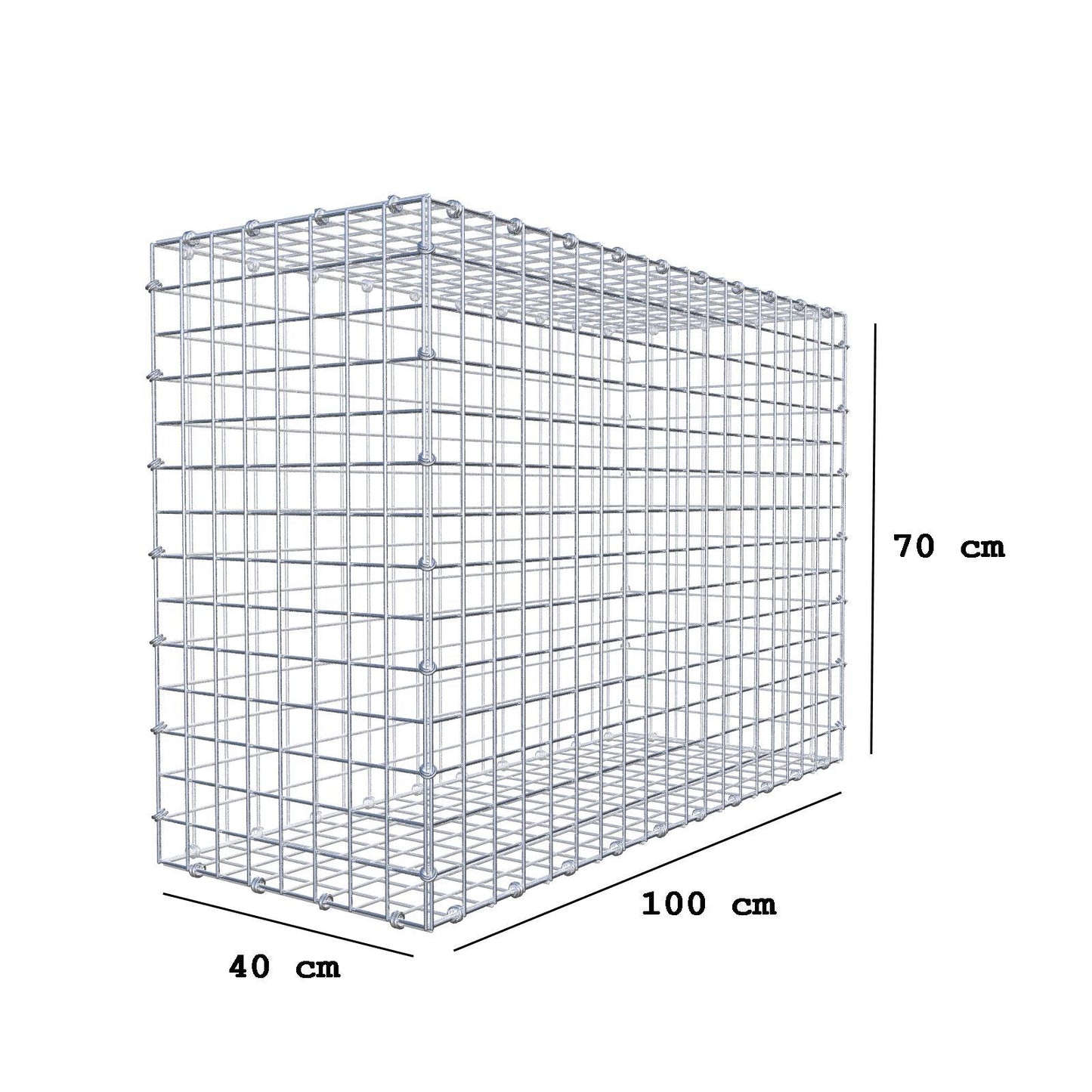 Gabion 100 cm x 70 cm x 40 cm (L x H x D), maskestørrelse 5 x 5 cm, spiralring