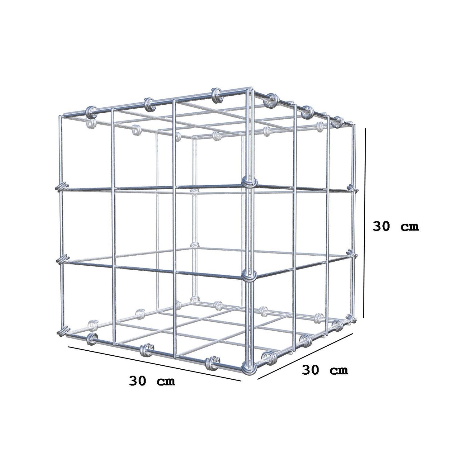 Gabião 30 cm x 30 cm x 30 cm (C x A x P), malhagem 10 x 10 cm, anel espiral