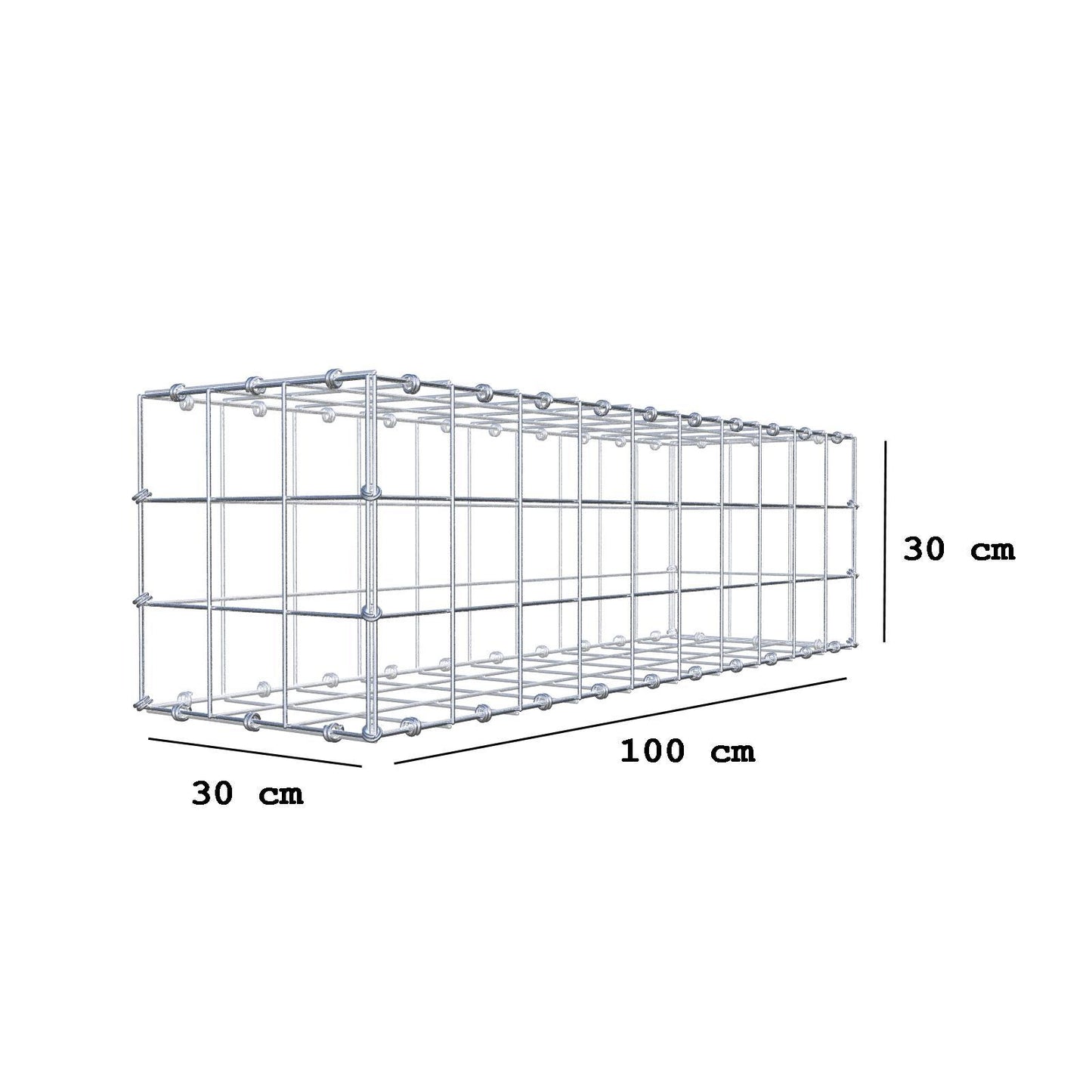Gabion 100 cm x 30 cm x 30 cm (L x H x P), mailles 10 x 10 cm, anneau en spirale
