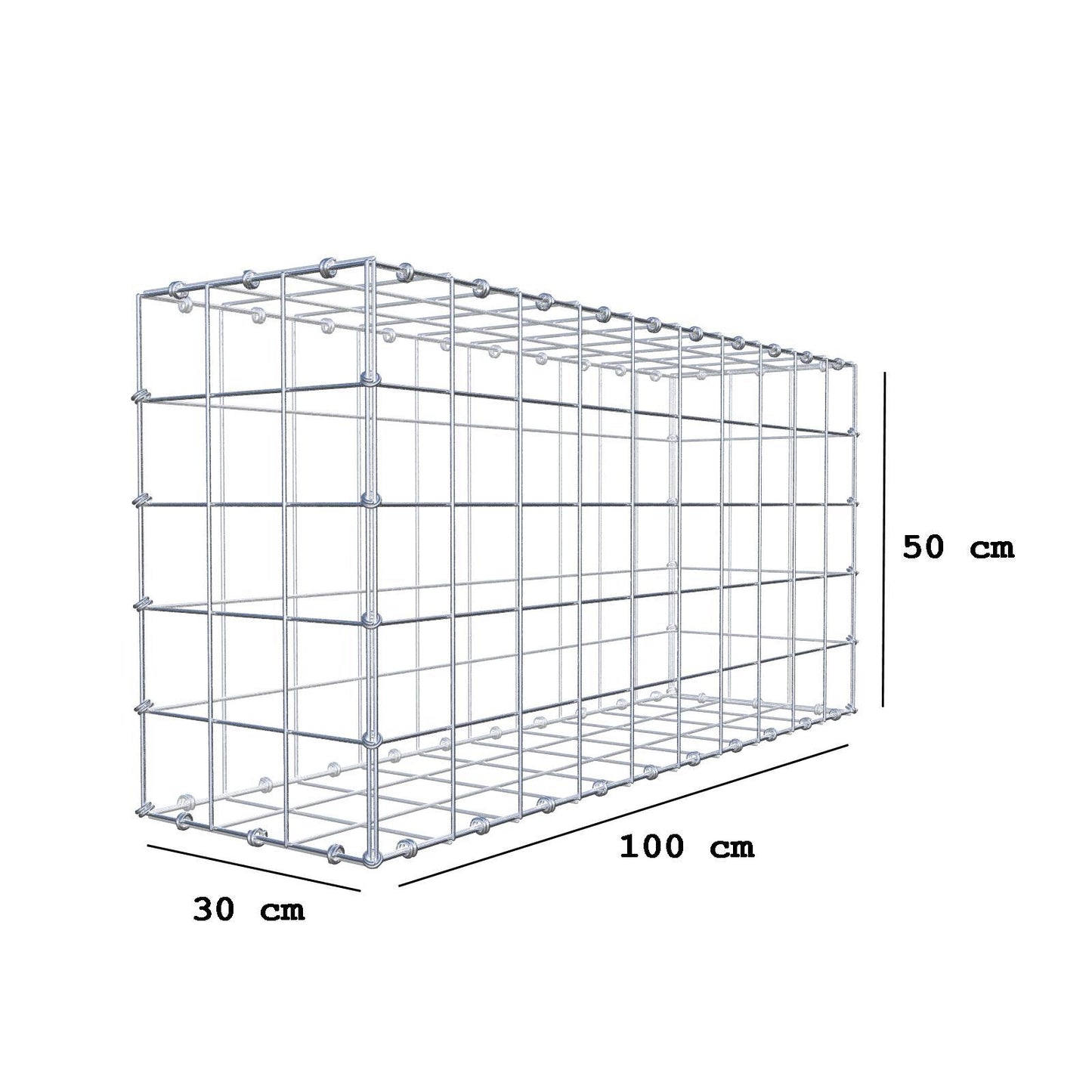 Gabion 100 cm x 50 cm x 30 cm (L x H x D), maskestørrelse 10 x 10 cm, spiralring
