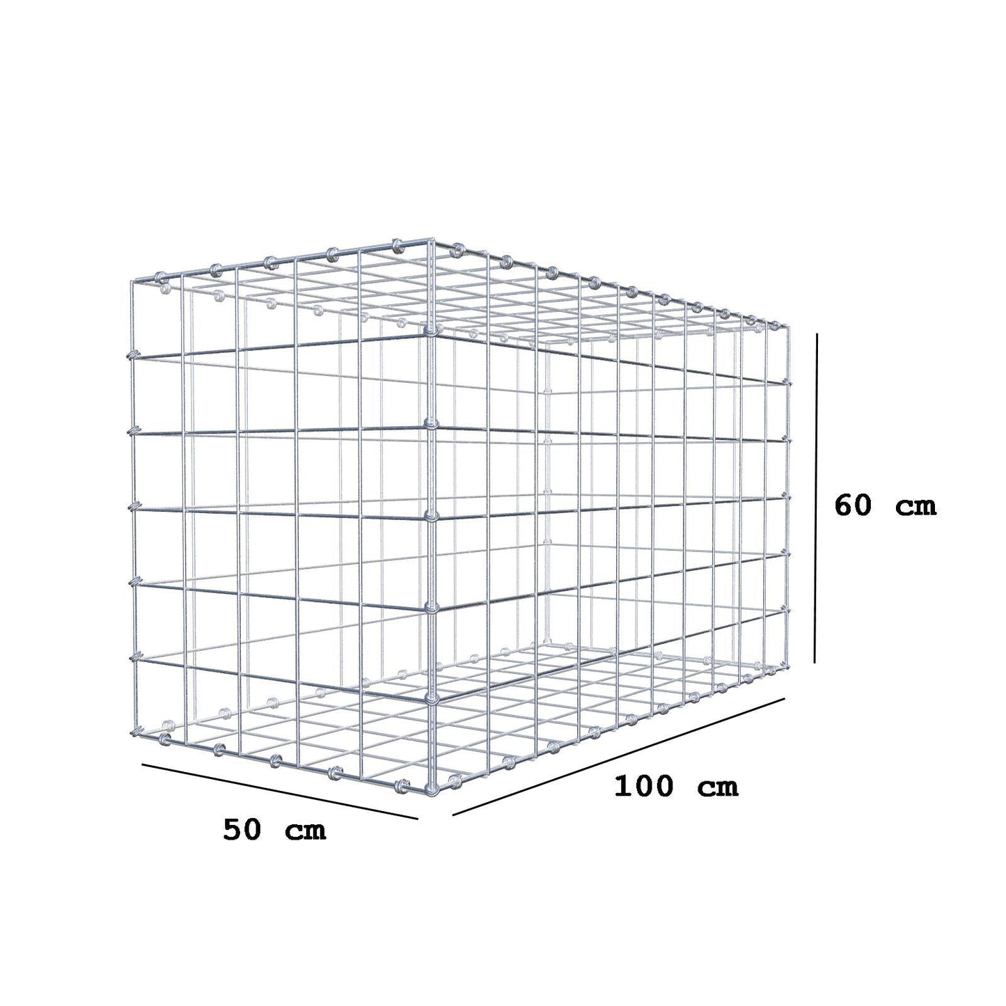 Gabion 100 cm x 60 cm x 50 cm (L x H x D), maskstorlek 10 x 10 cm, spiralring