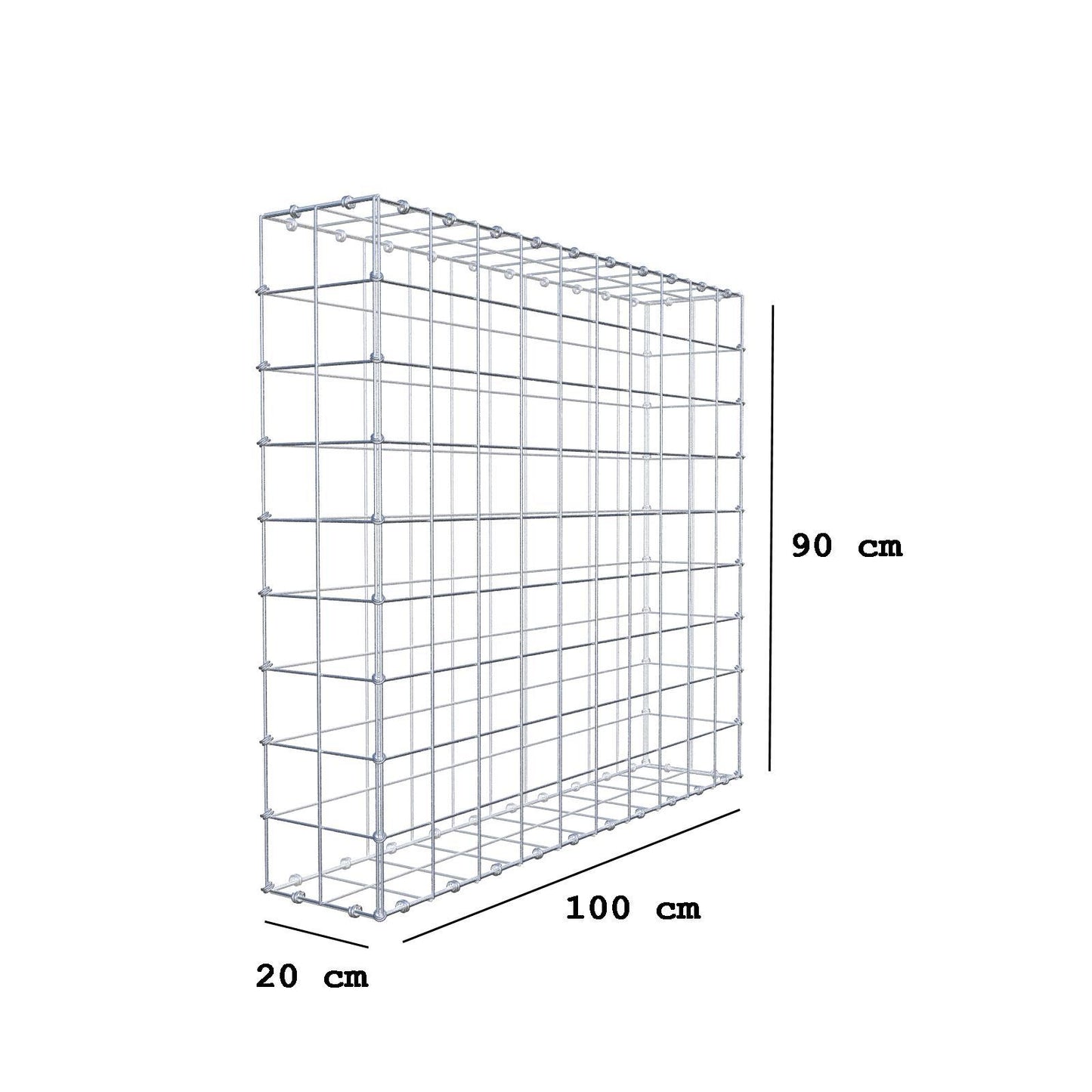 Gavión 100 cm x 90 cm x 20 cm (L x A x P), luz de malla 10 x 10 cm, anillo en espiral