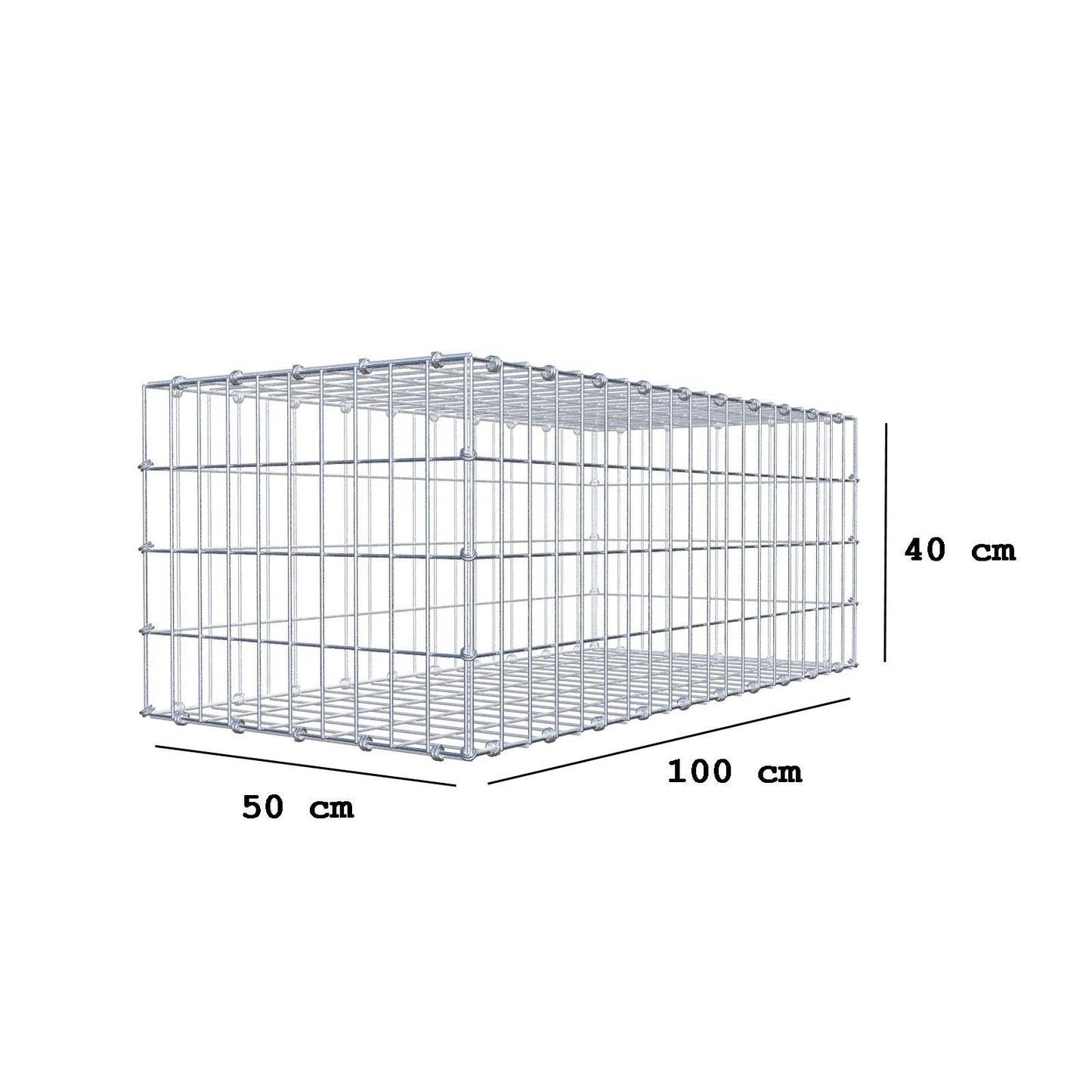 Gabion 100 cm x 40 cm x 50 cm (L x H x D), maskestørrelse 5 x 10 cm, spiralring