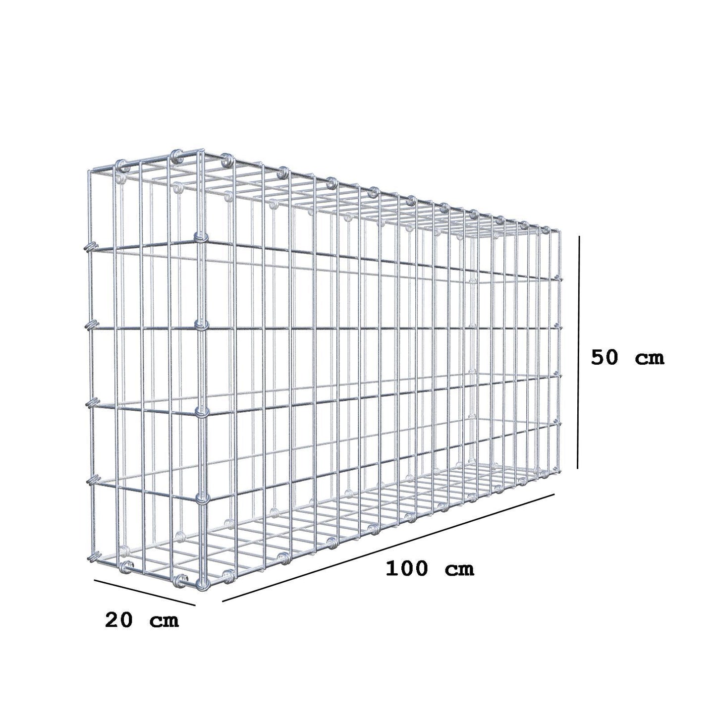 Gabion 100 cm x 50 cm x 20 cm (L x H x D), maskestørrelse 5 x 10 cm, spiralring