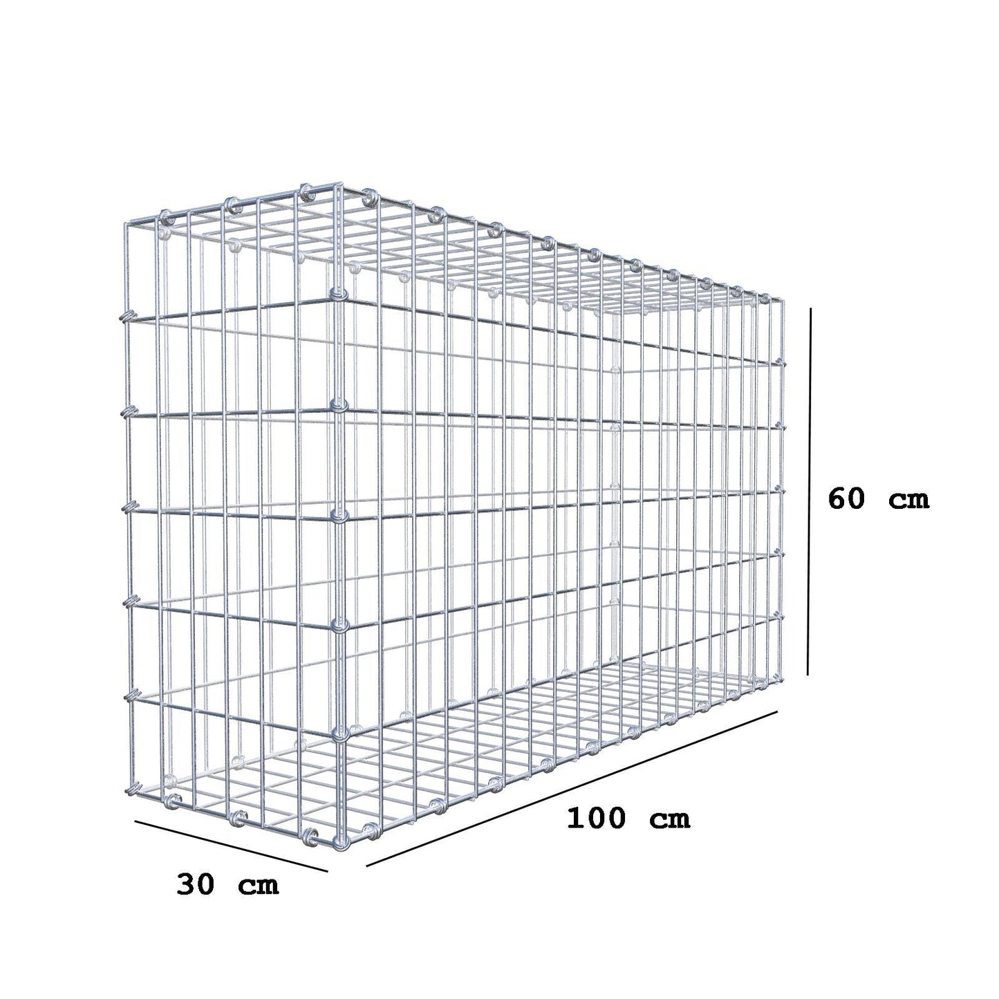 Gabion 100 cm x 60 cm x 30 cm (L x H x D), maskstorlek 5 x 10 cm, spiralring