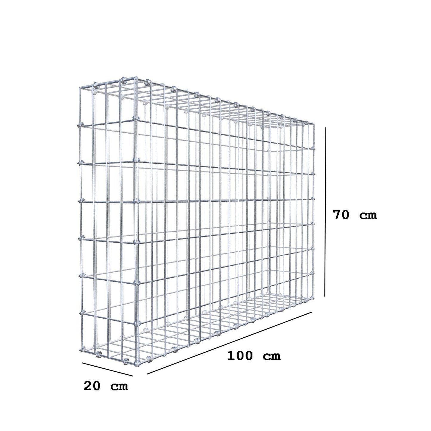 Gabion 100 cm x 70 cm x 20 cm (L x H x D), maskestørrelse 5 x 10 cm, spiralring