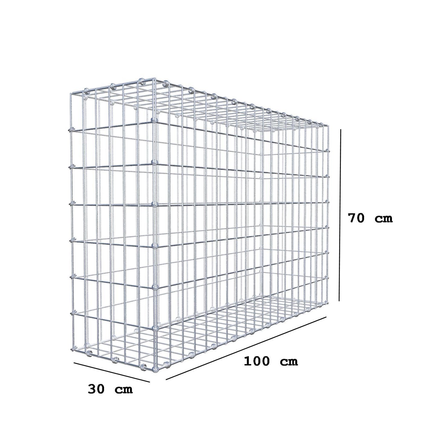 Gabion 100 cm x 70 cm x 30 cm (L x H x D), maskestørrelse 5 x 10 cm, spiralring