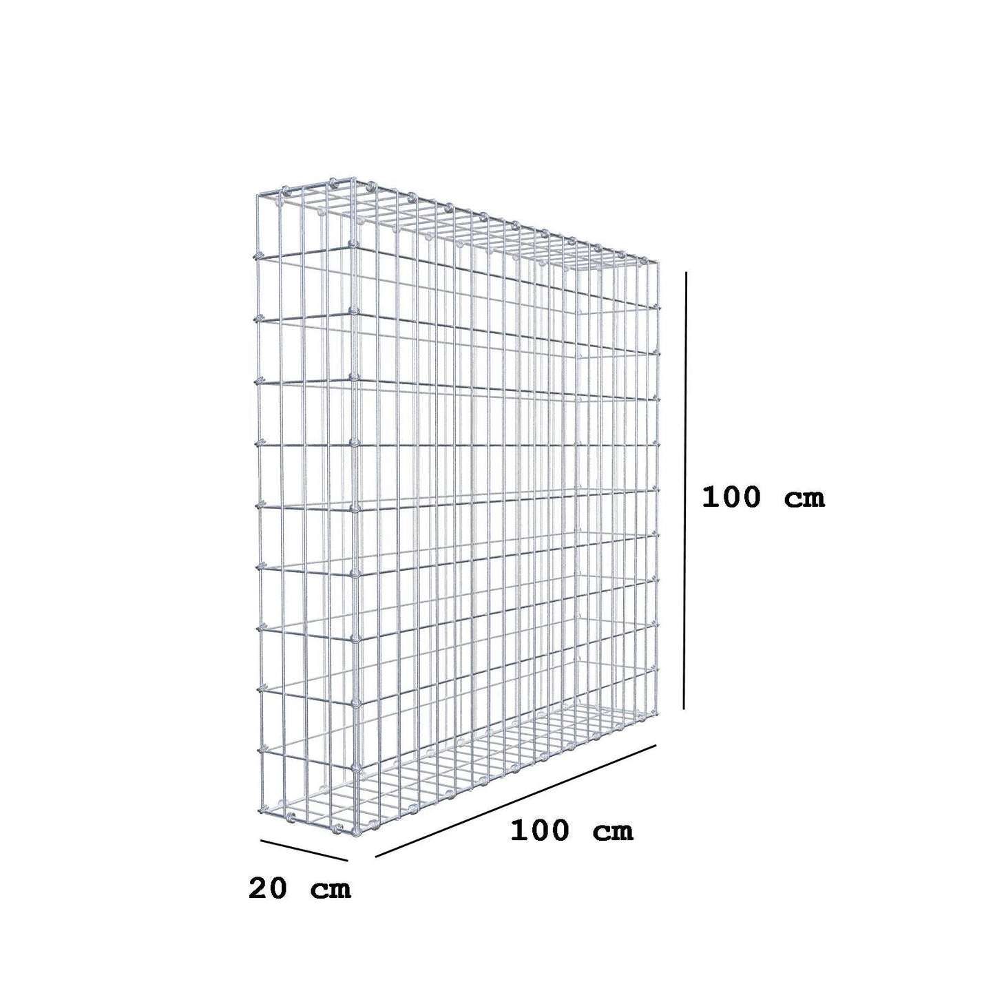 Gabion 100 cm x 100 cm x 20 cm (L x H x D), maskestørrelse 5 x 10 cm, spiralring