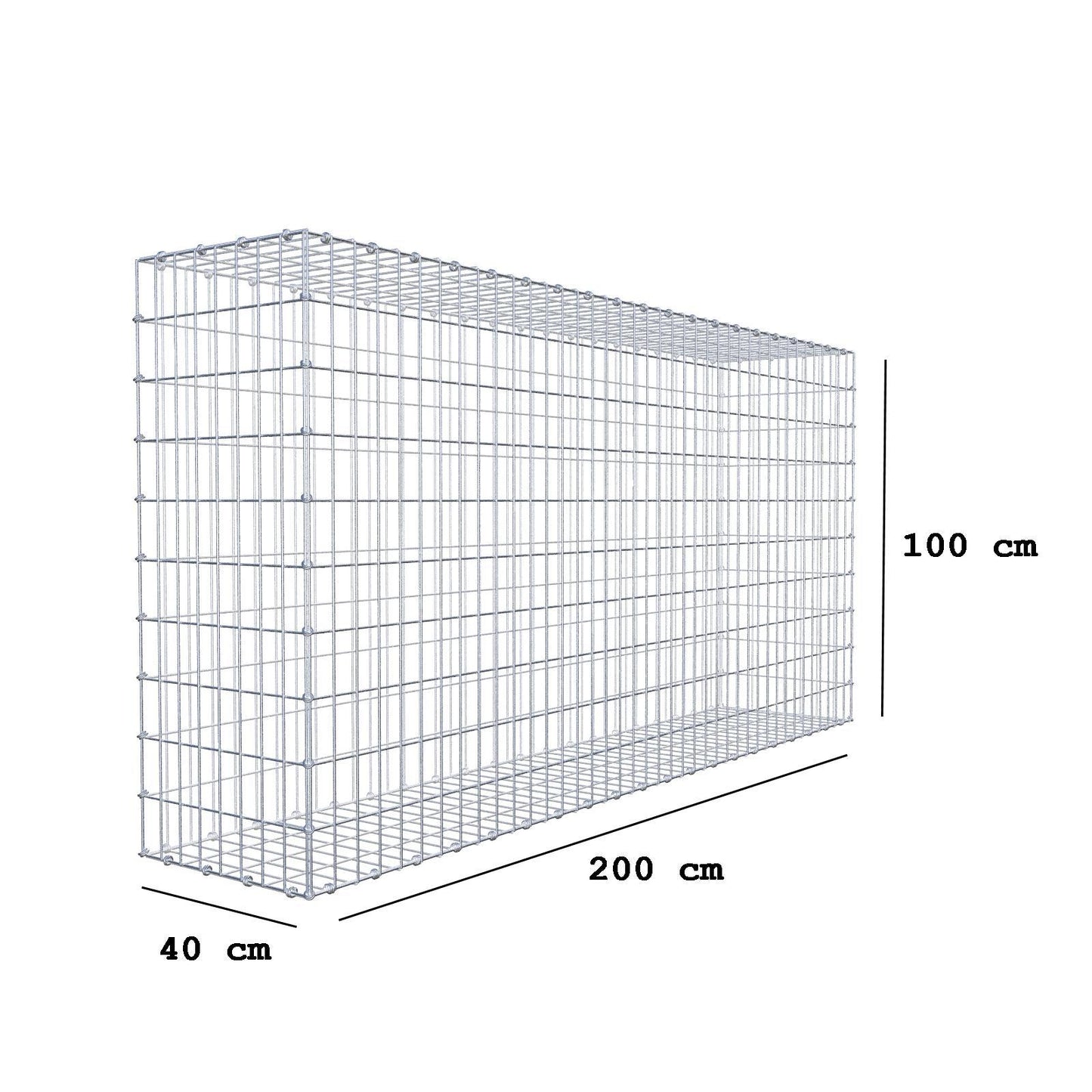 Gabione 200 cm x 100 cm x 40 cm (L x H x T), Maschenweite 5 x 10 cm, Spiralring