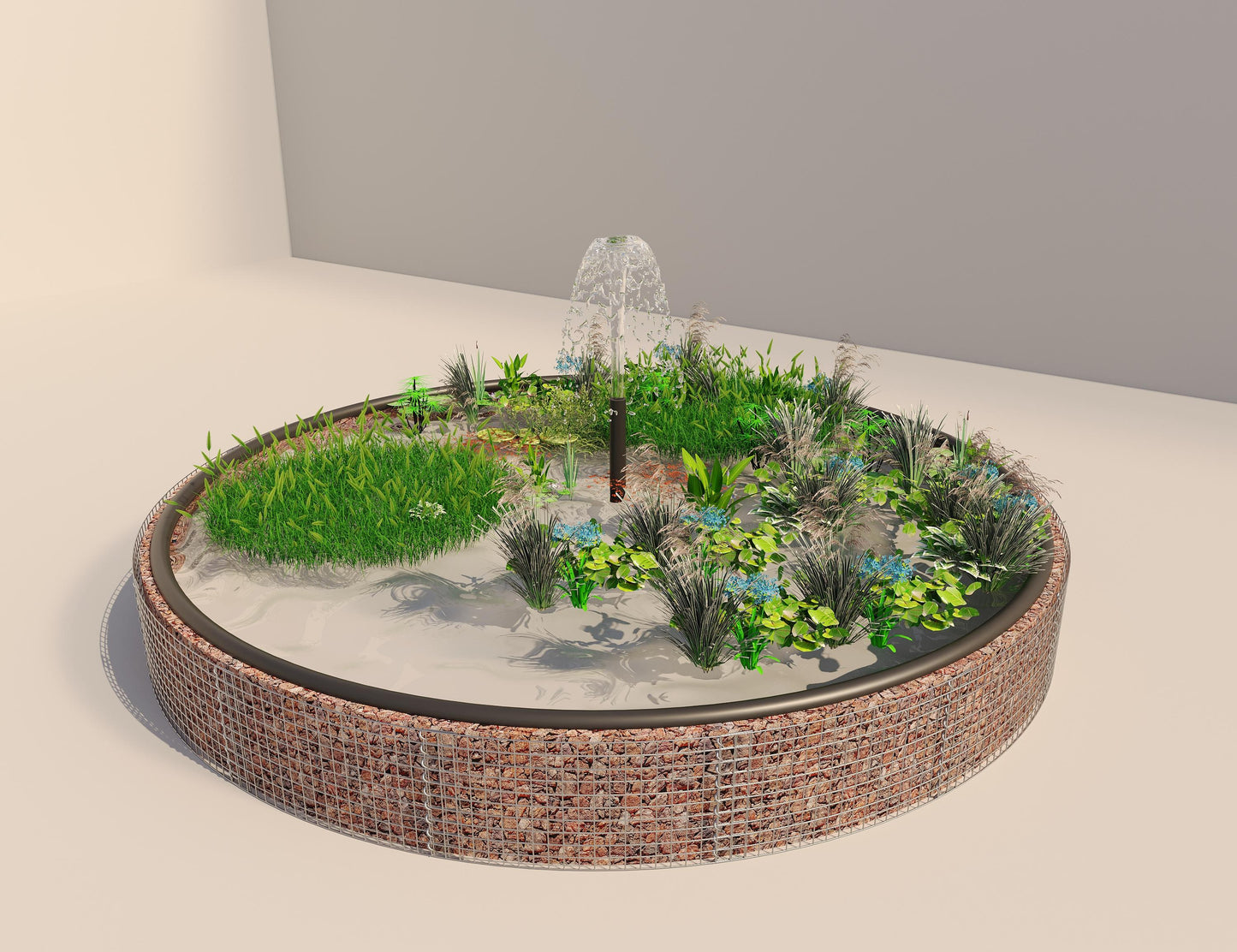 Tanque elevado de gabiões, redondo, diâmetro exterior 472 cm, altura 50 cm, dimensão da malha 5 x 5 cm, espessura da parede 15 cm