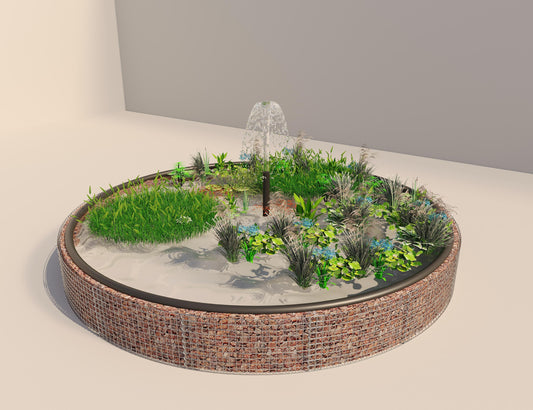 Gabionen Hochteich rund, Außendurchmesser 472 cm, Höhe 50 cm, Maschenweite 5 x 5 cm, Wandstärke 15 cm