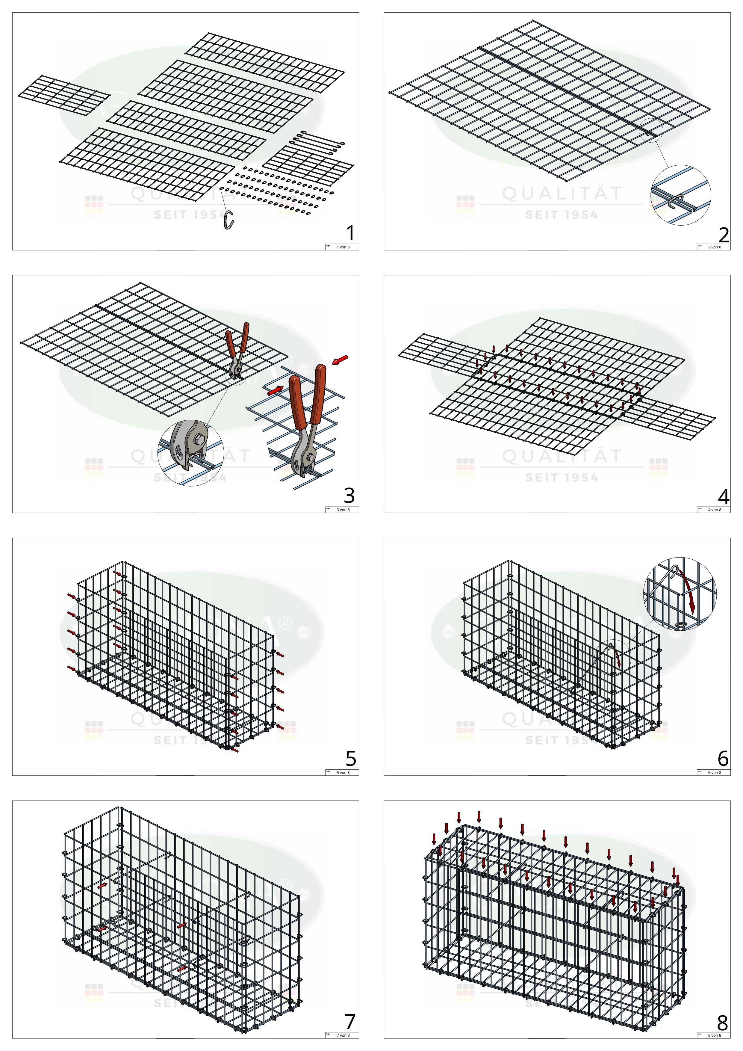 Gabione 100 cm x 40 cm x 30 cm (L x H x T), Maschenweite 5 cm x 10 cm, C-Ring