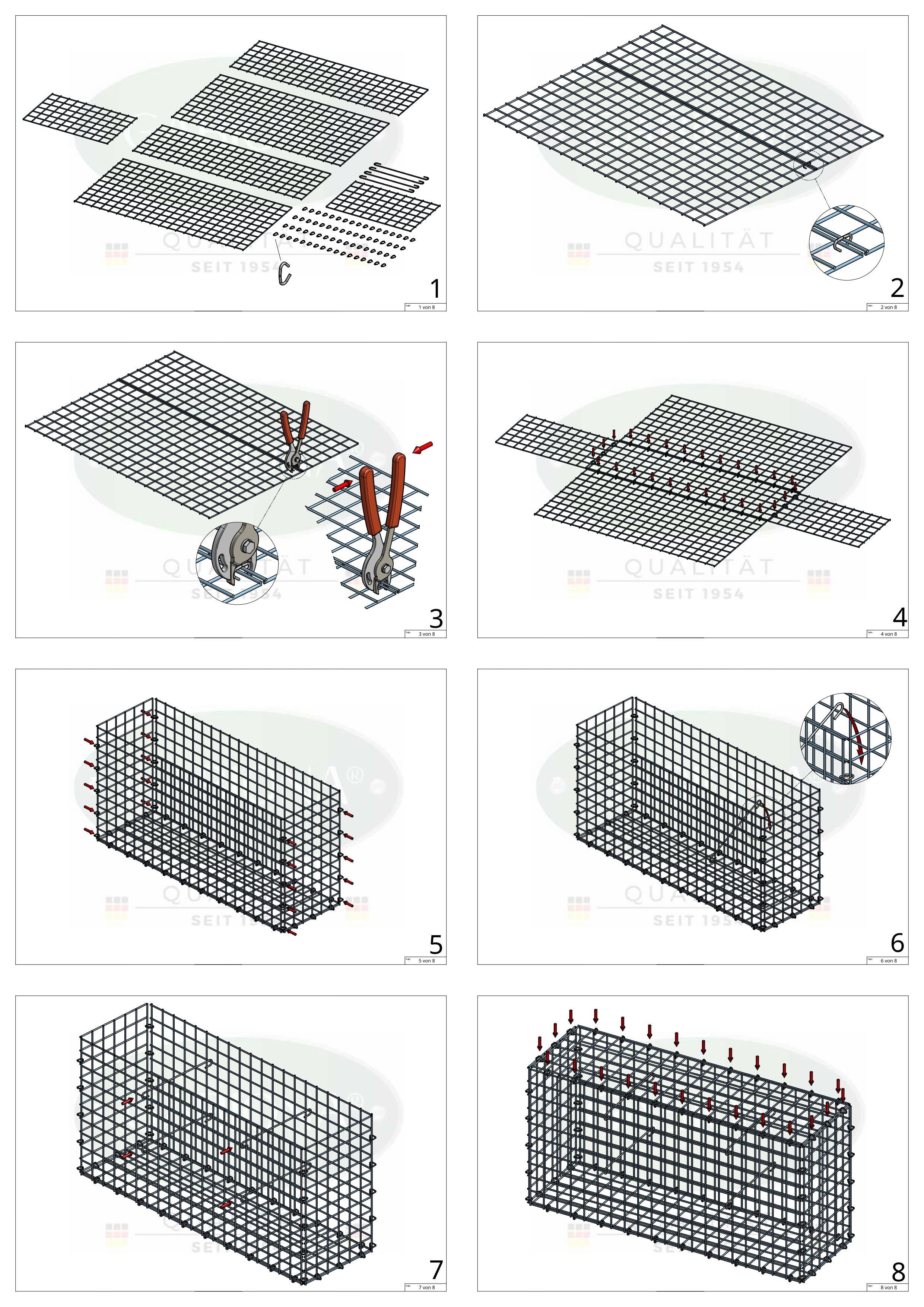 Gabion 100 cm x 70 cm x 20 cm (L x H x D), maskestørrelse 5 cm x 5 cm, C-ring