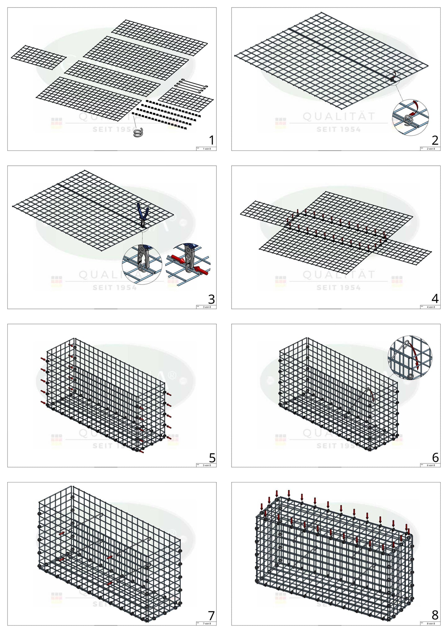 Gabion 100 cm x 60 cm x 20 cm (L x H x D), maskstorlek 5 x 5 cm, spiralring