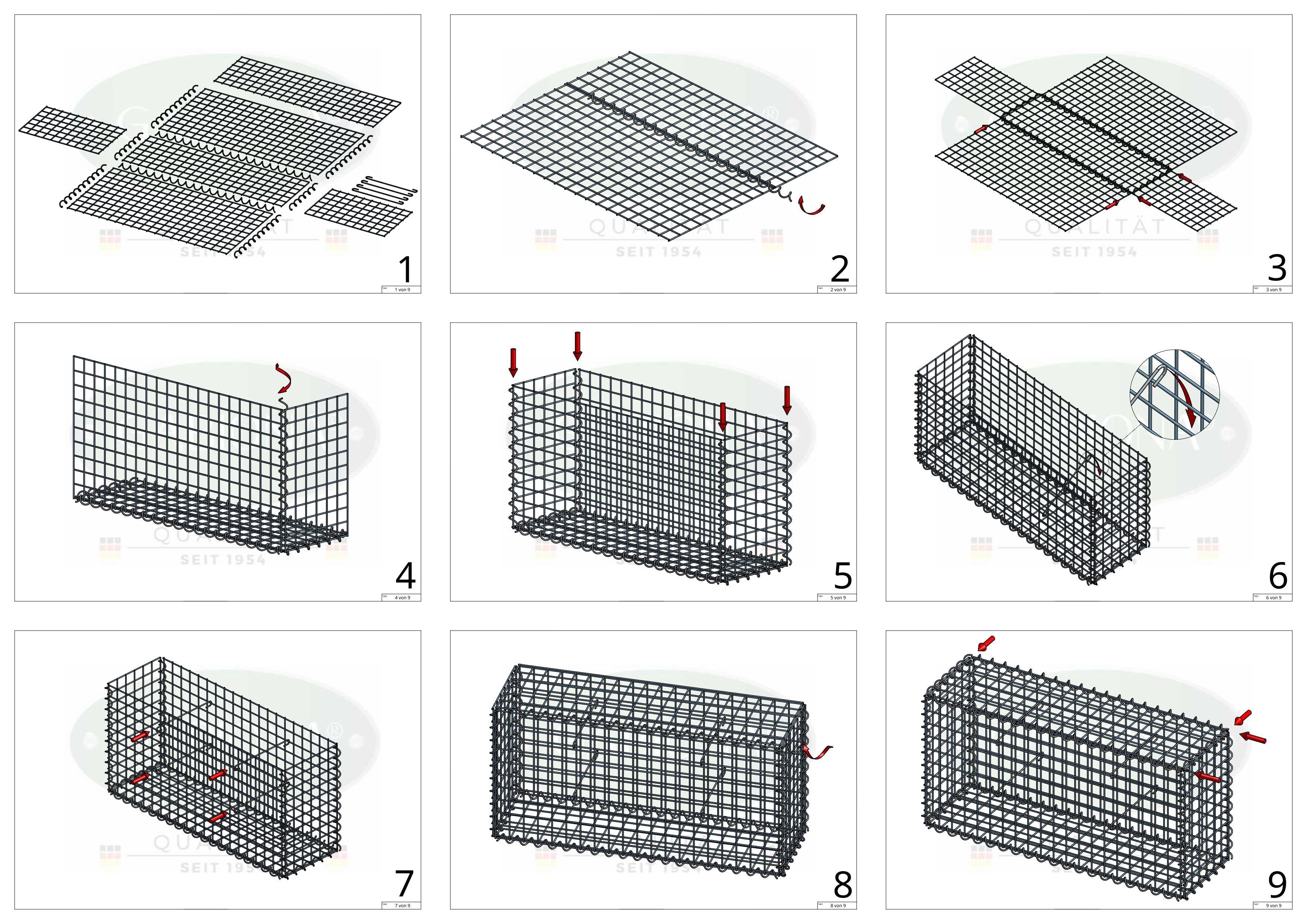 Schanskorf 100 cm x 100 cm x 40 cm (L x H x D), maaswijdte 5 cm x 5 cm, spiraal