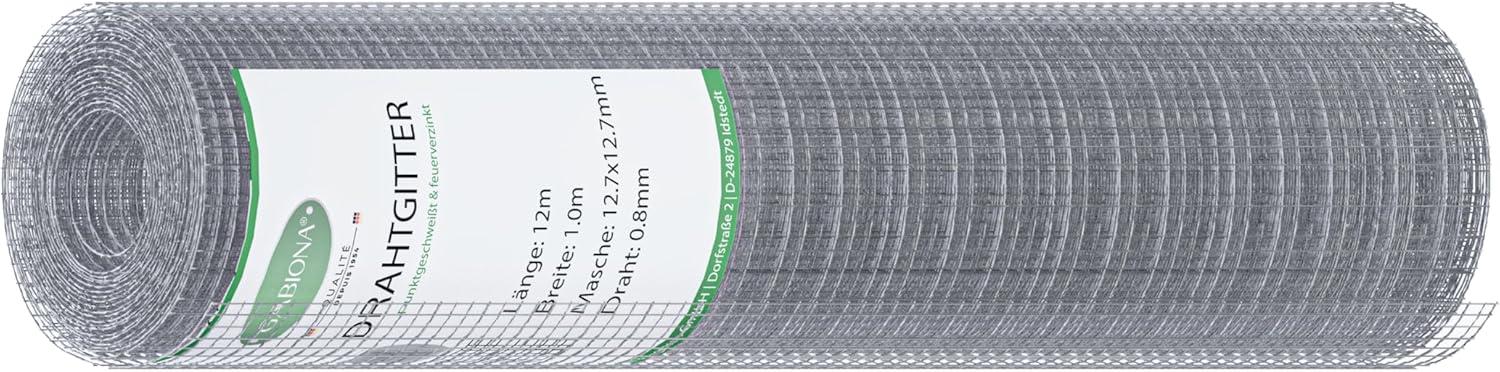 Rollo de alambre 12 m x 1 m x 0,8 mm, luz de malla 12,7 x 12,7 mm