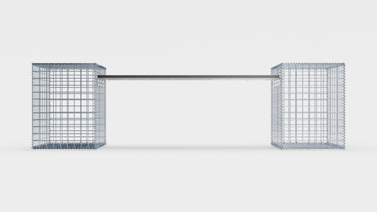 Gabionbänk med 2 spiralgabioner, 205 cm långa x 60 cm höga x 40 cm djupa, galvaniserade, MW 5 x 5 cm, med återvunnen topp i antracit