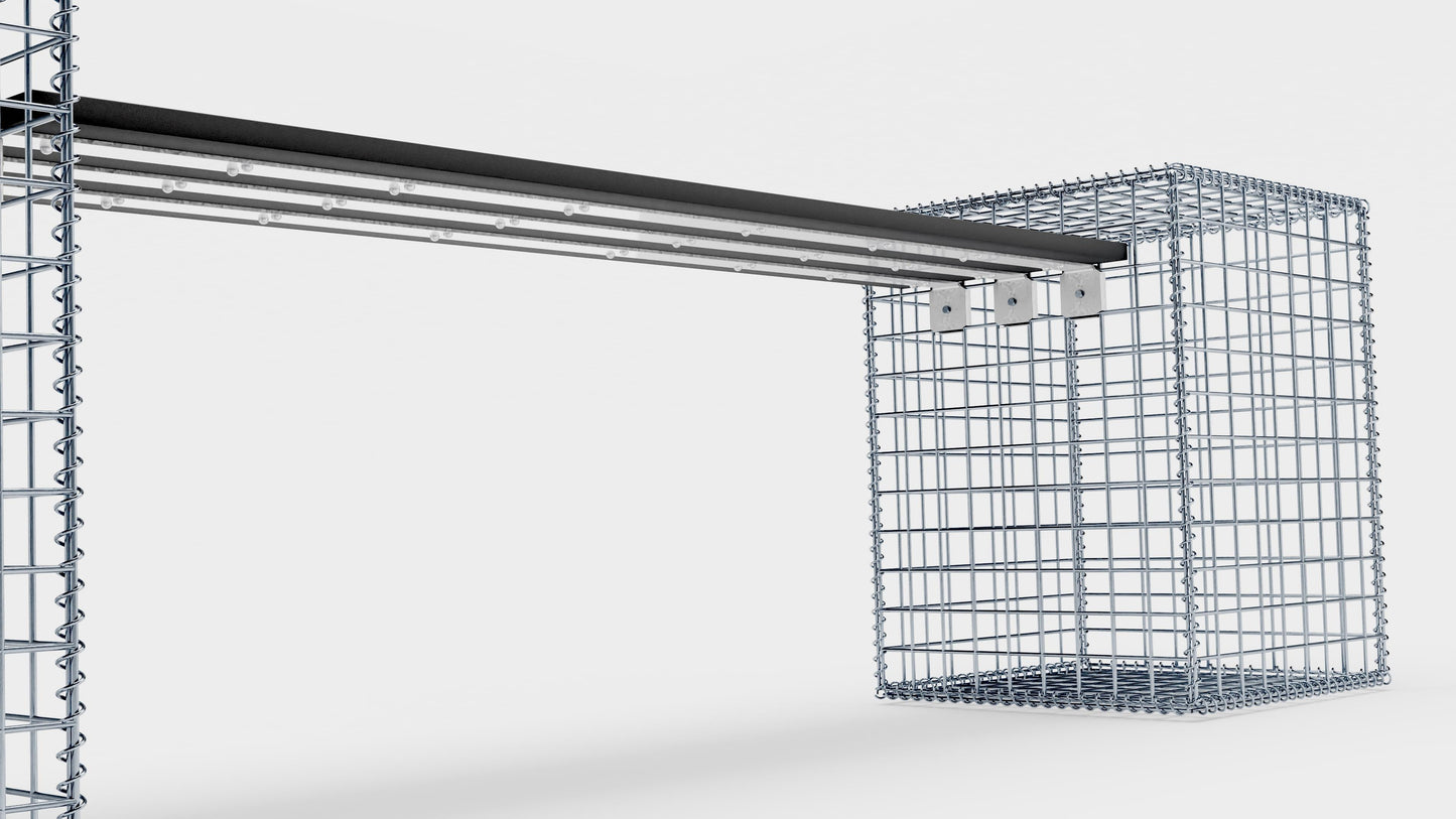 Gabionbänk med 2 spiralgabioner, 205 cm långa x 60 cm höga x 40 cm djupa, galvaniserade, MW 5 x 5 cm, med återvunnen topp i antracit