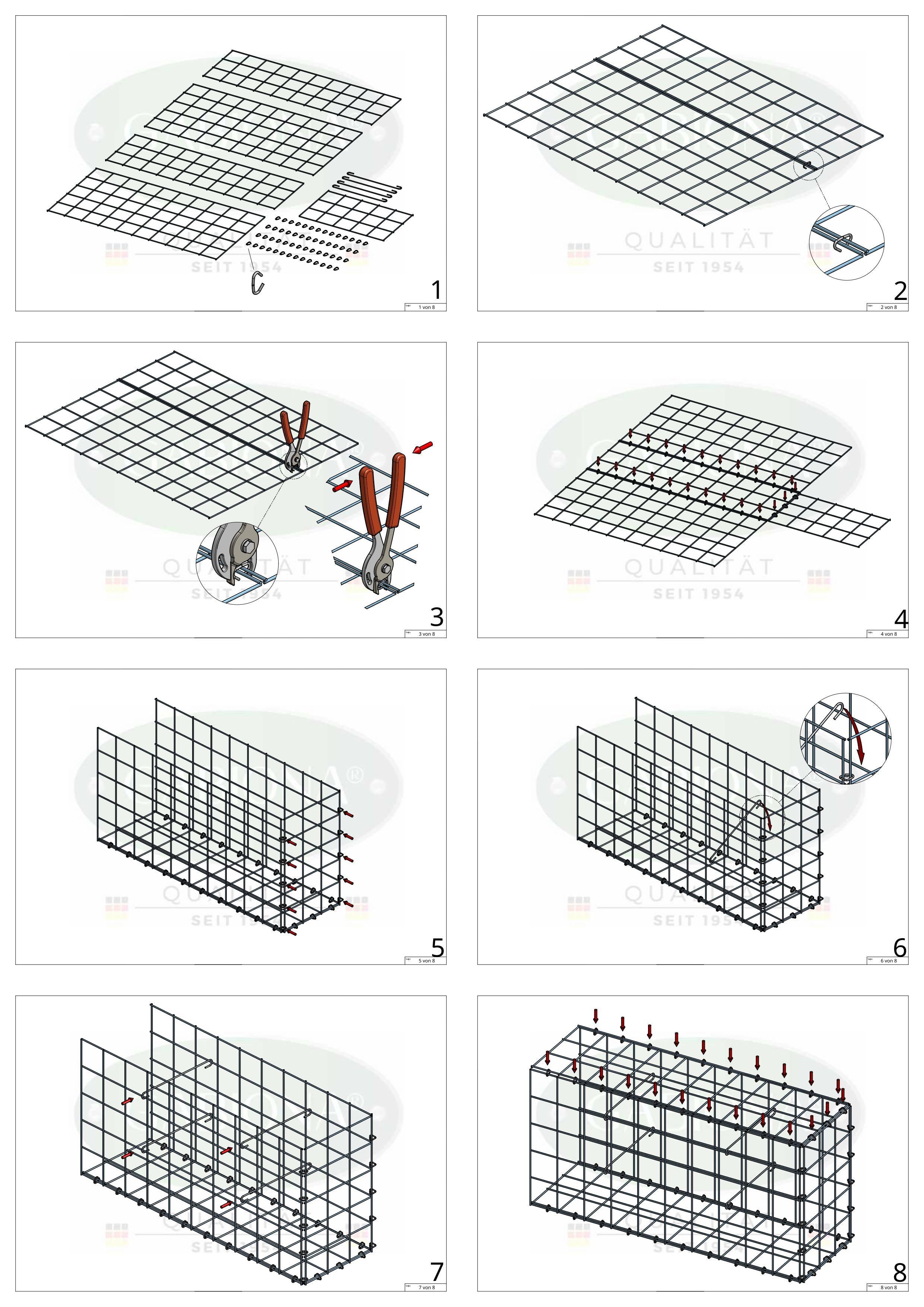 Type 2 oplegkorf 100 cm x 50 cm x 20 cm (L x H x D), maaswijdte 10 cm x 10 cm, C-ring