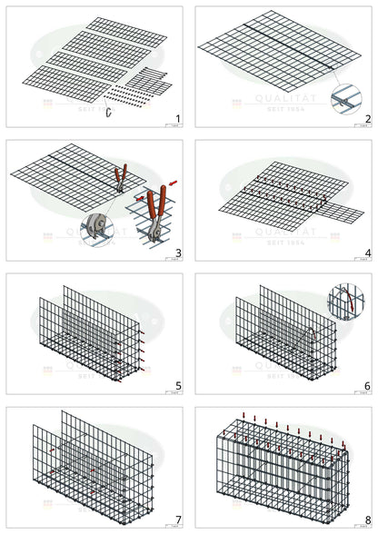 Monteret gabion type 2 100 cm x 60 cm x 30 cm, maskestørrelse 5 cm x 10 cm, C-ring