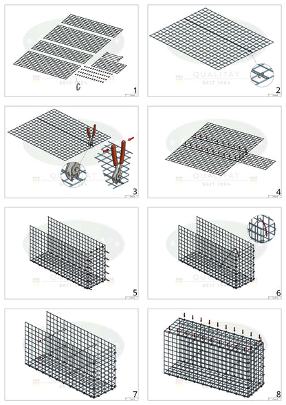 Mounted gabion type 2 80 cm x 40 cm x 40 cm (L x H x D), mesh size 5 cm x 5 cm, C-ring