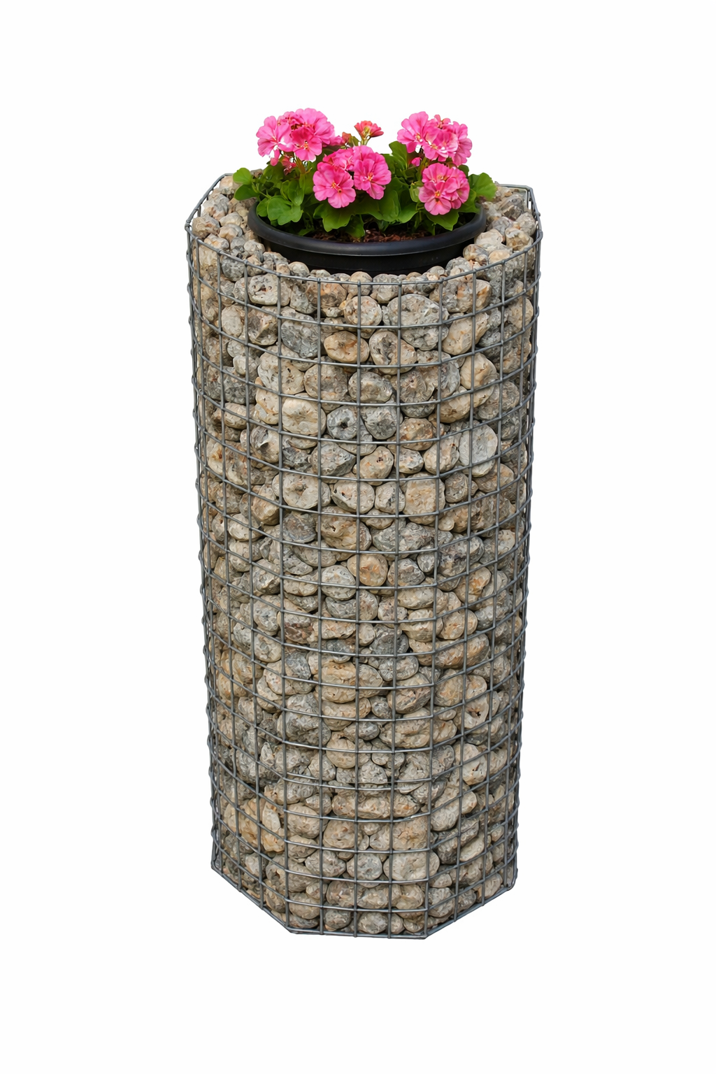Coluna de flores octogonal, altura 82 cm, MW 5 x 5 cm, galvanizada a quente, incluindo vaso