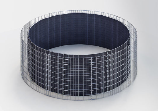 Lit surélevé rond, diamètre extérieur 322 cm, hauteur 80 cm, mailles 5 x 10 cm, épaisseur des parois 15 cm