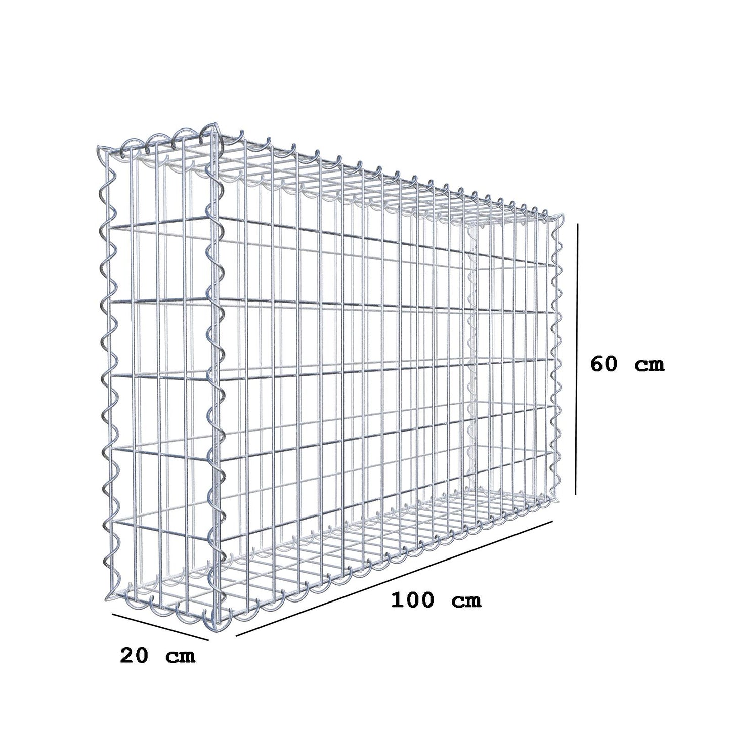 Lot de 2 gabions 100 cm x 60 cm x 20 cm (L x H x P), mailles 5 x 10 cm, spirale