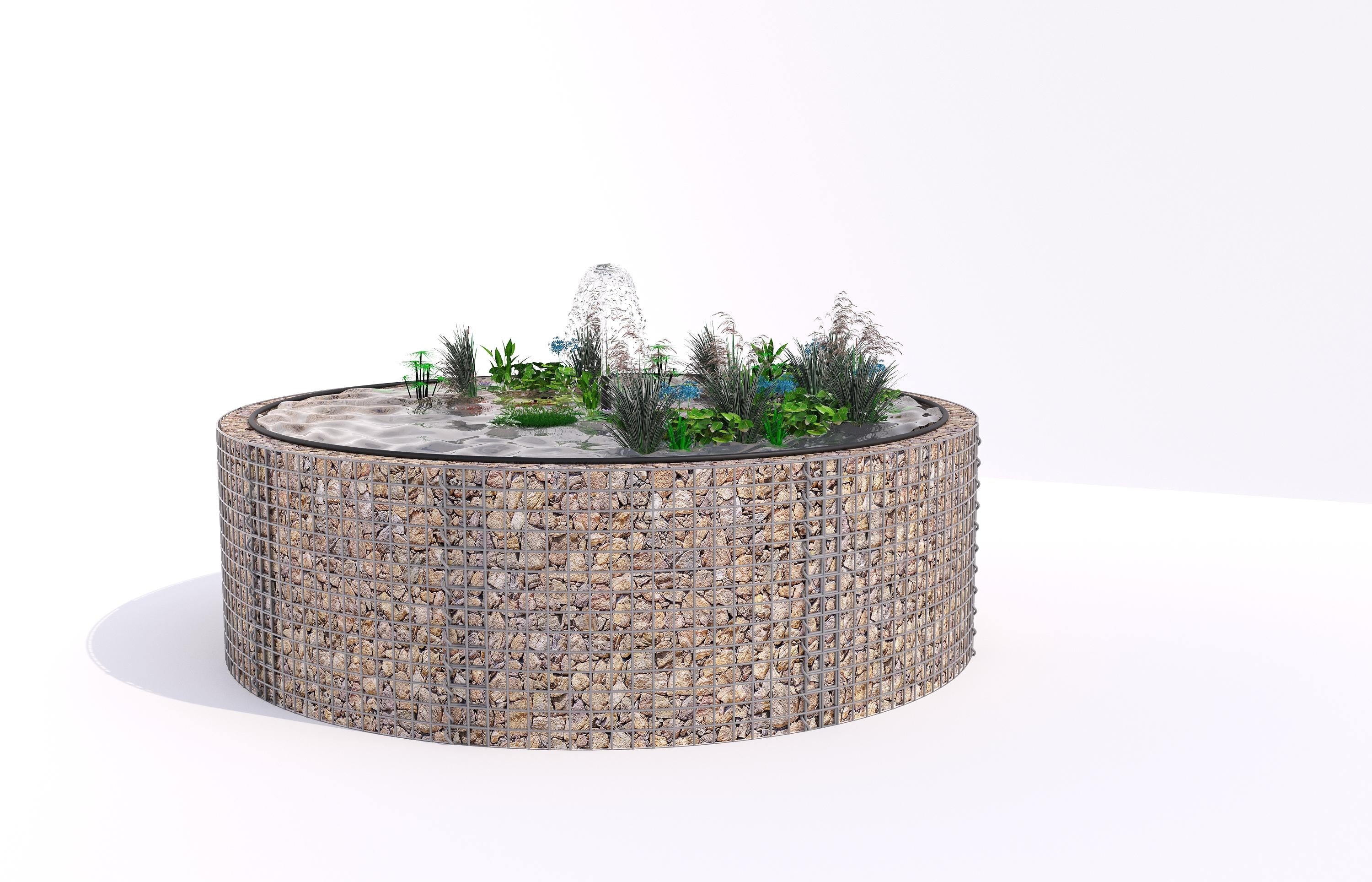 Gabionupphöjd damm, rund, ytterdiameter 262 cm, höjd 80 cm, maskstorlek 5 x 5 cm, väggtjocklek 15 cm