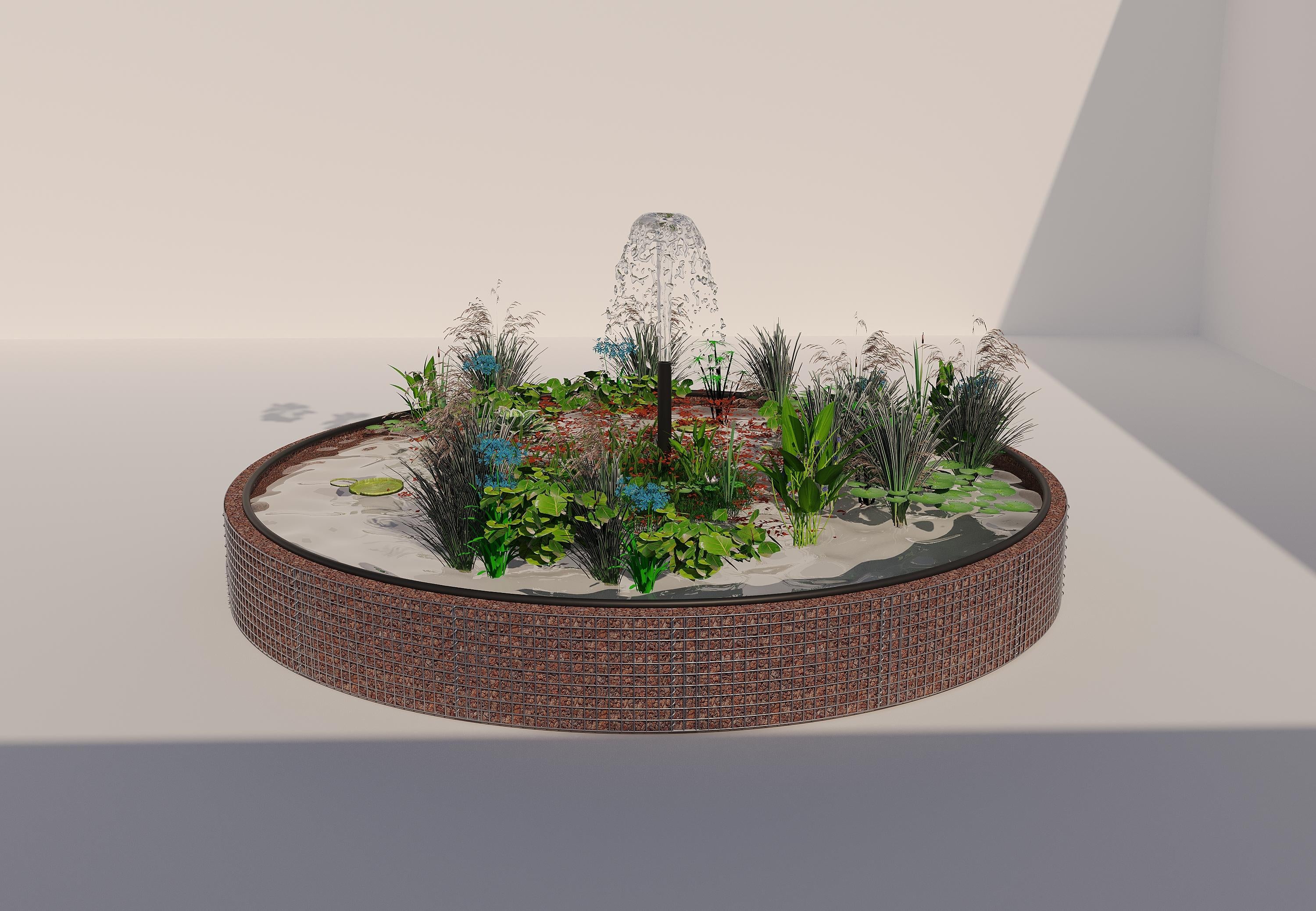 Estanque elevado de gaviones redondo, diámetro exterior 442 cm, altura 50 cm, luz de malla 5 x 5 cm, espesor de pared 15 cm