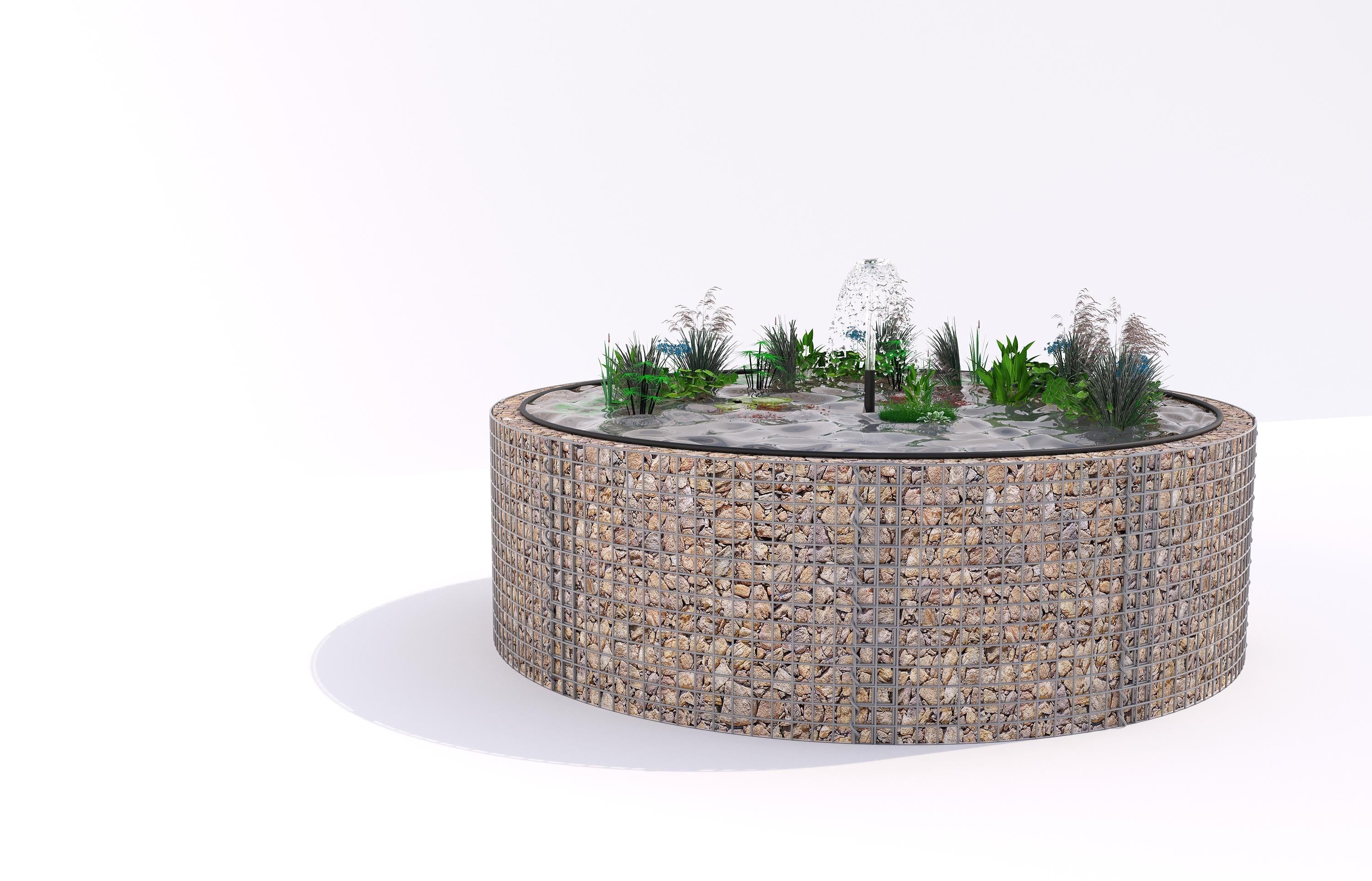 Gabionupphöjd damm, rund, ytterdiameter 262 cm, höjd 80 cm, maskstorlek 5 x 5 cm, väggtjocklek 15 cm