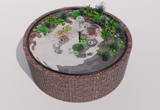 Gabionen Hochteich rund, Außendurchmesser 232 cm, Höhe 80 cm, Maschenweite 5 x 5 cm, Wandstärke 15 cm