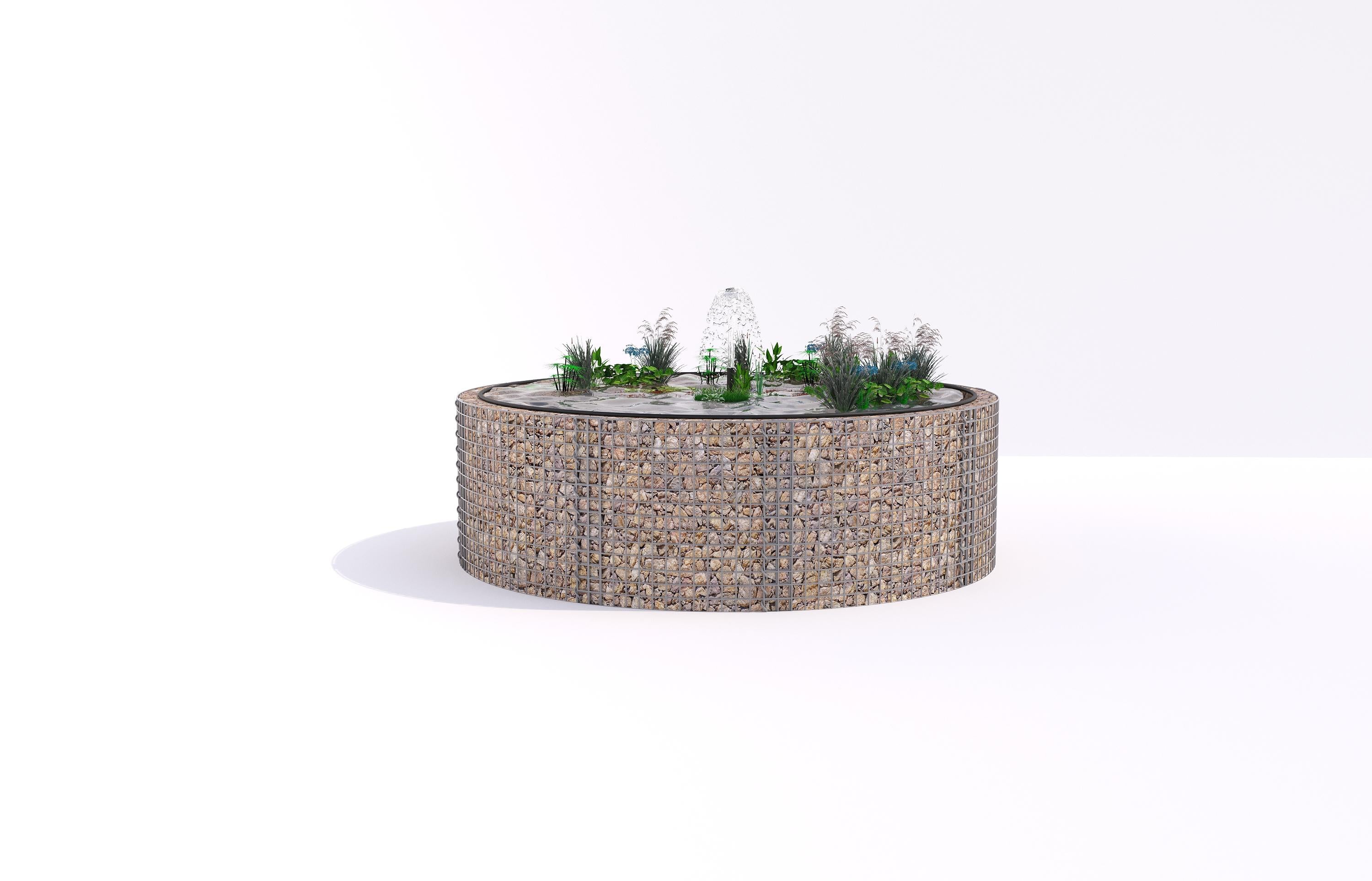 Gabionupphöjd damm, rund, ytterdiameter 262 cm, höjd 80 cm, maskstorlek 5 x 5 cm, väggtjocklek 15 cm