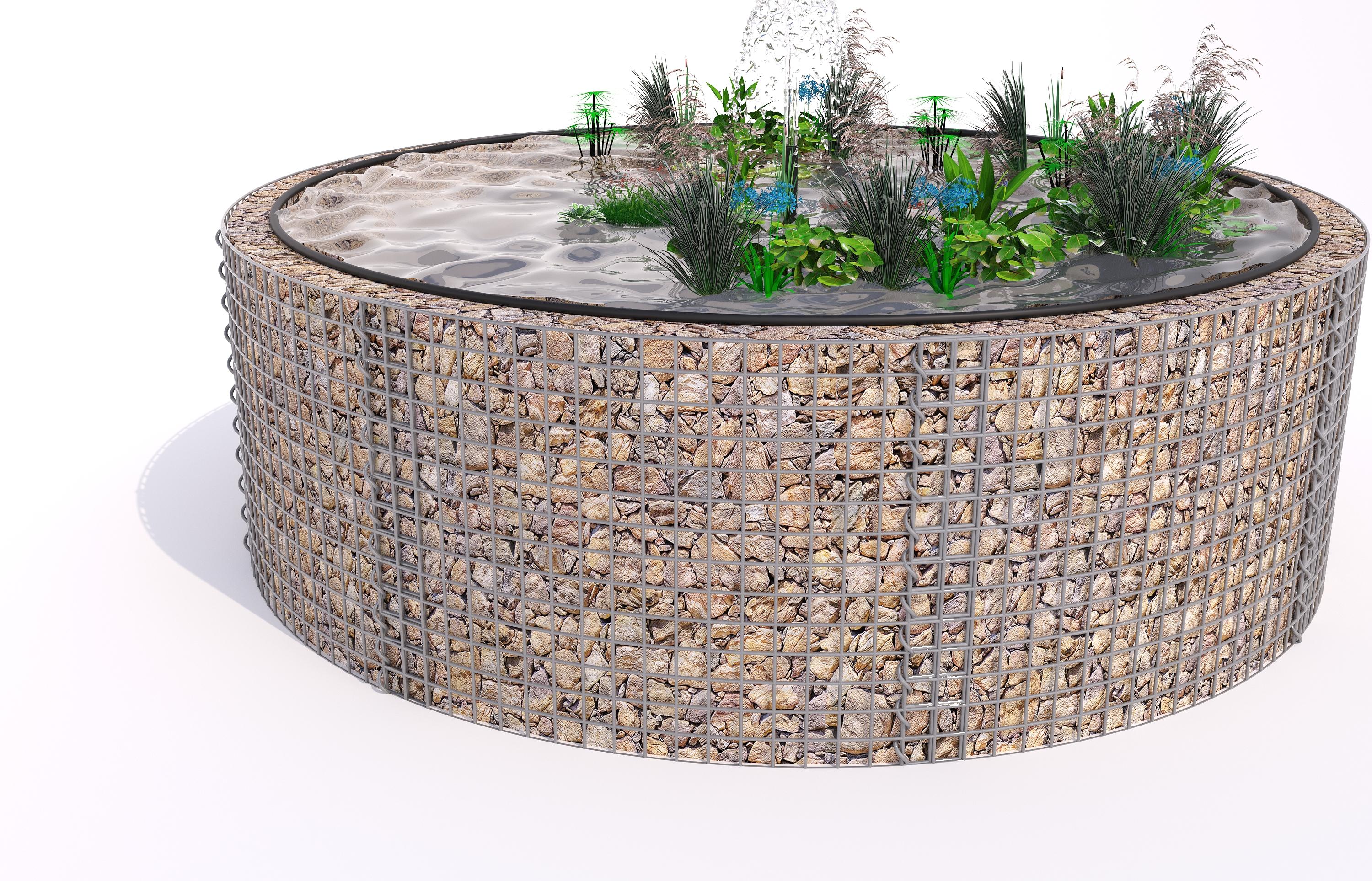 Gabionupphöjd damm, rund, ytterdiameter 262 cm, höjd 80 cm, maskstorlek 5 x 5 cm, väggtjocklek 15 cm
