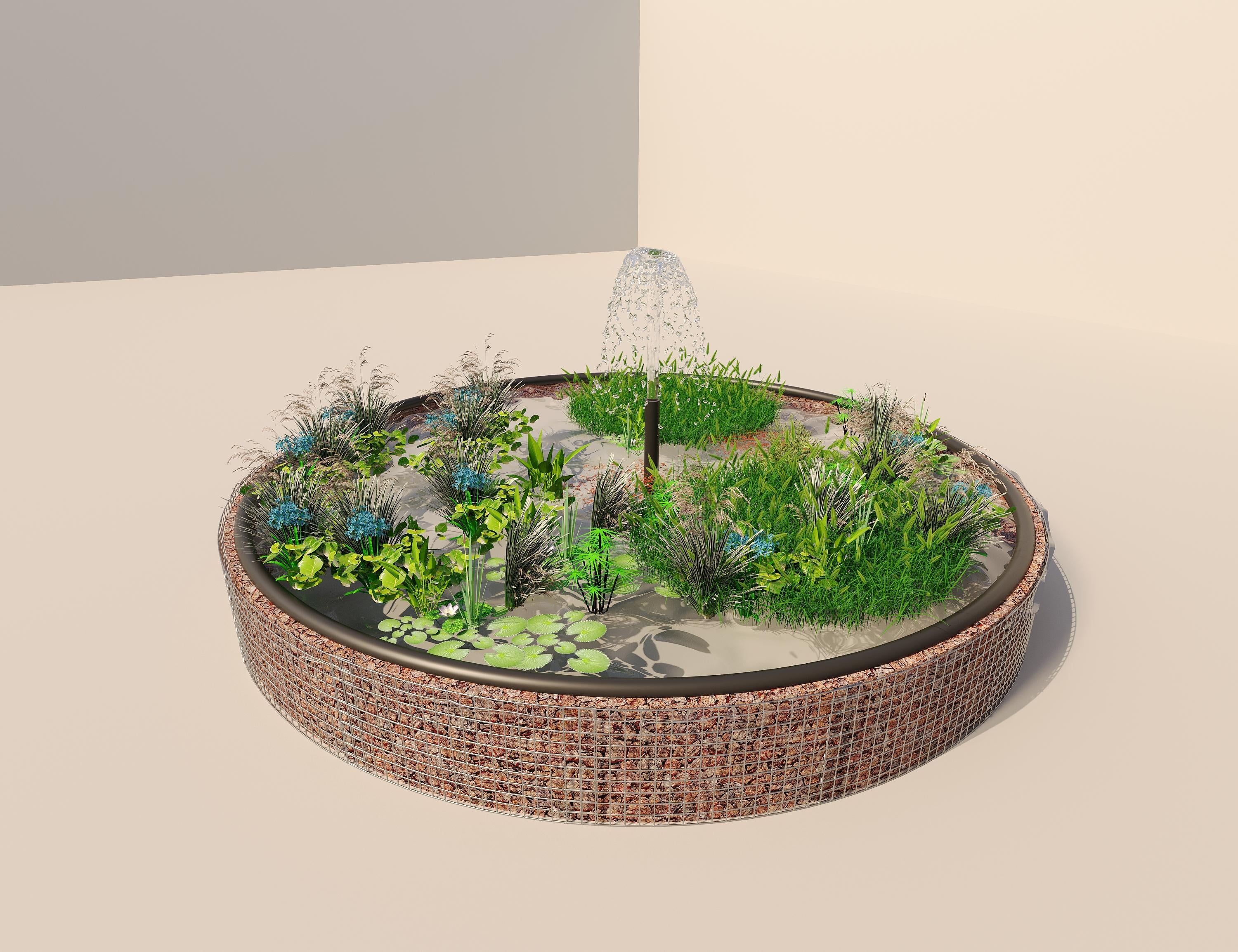 Gabion bassin surélevé rond, diamètre extérieur 502 cm, hauteur 50 cm, mailles 5 x 5 cm, épaisseur de paroi 15 cm