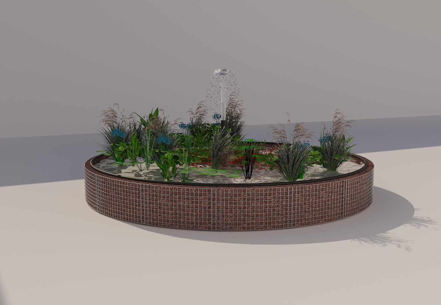 Gabionupphöjd damm, rund, ytterdiameter 442 cm, höjd 50 cm, maskstorlek 5 x 5 cm, väggtjocklek 15 cm