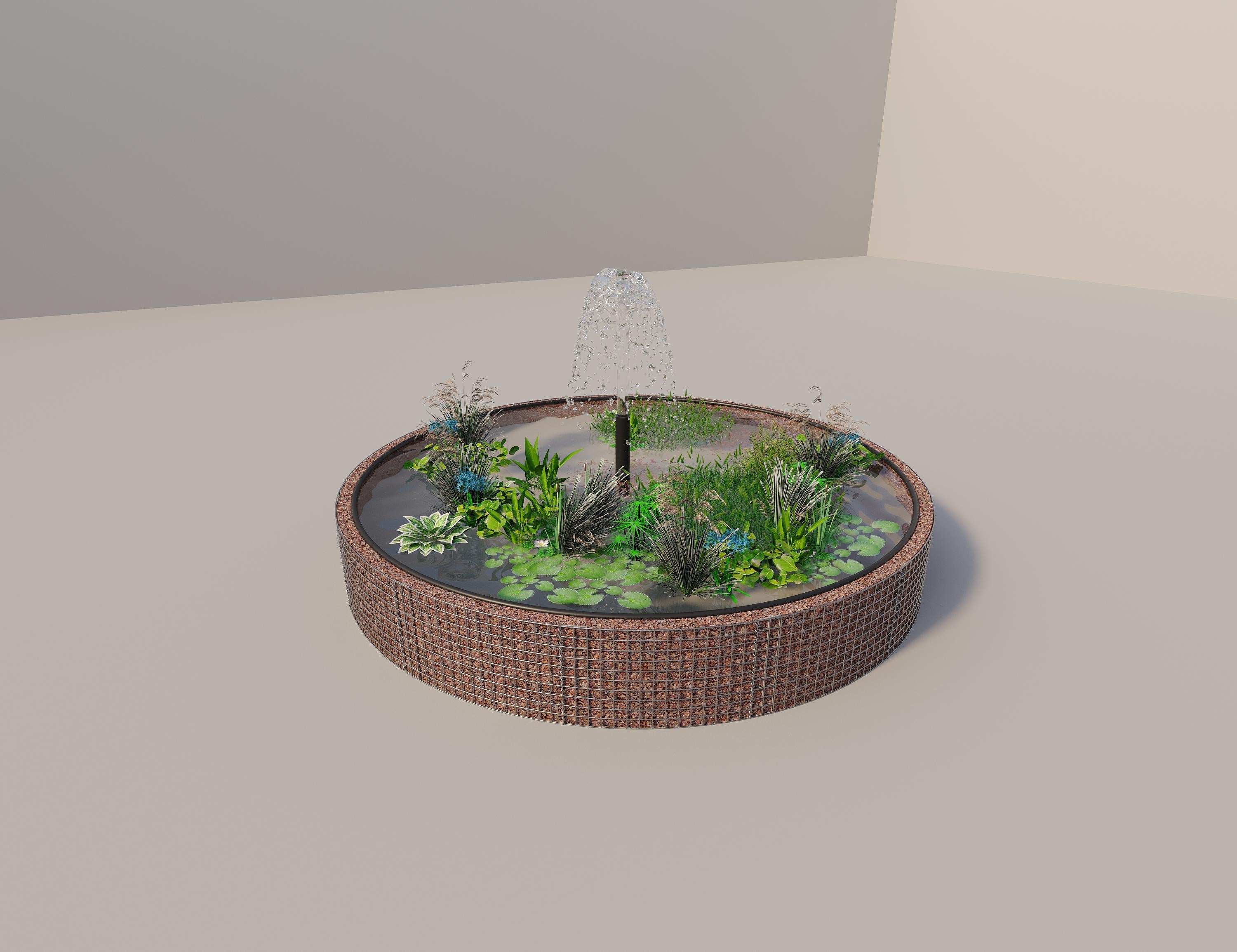 Tanque elevado de gabiões, redondo, diâmetro exterior 352 cm, altura 50 cm, dimensão da malha 5 x 5 cm, espessura da parede 15 cm